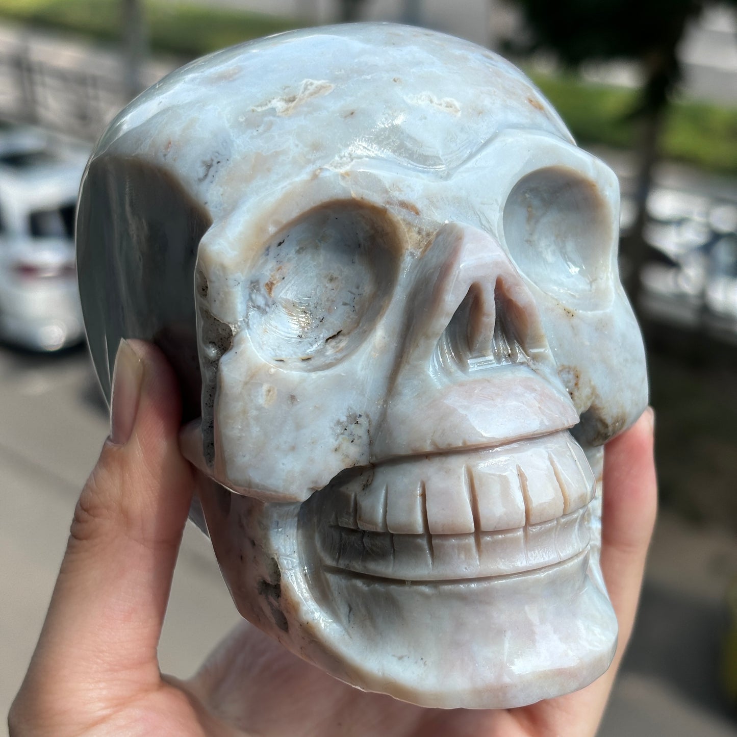 "Handcrafted Jasper Skull - Unique Artisan Stone Sculpture"