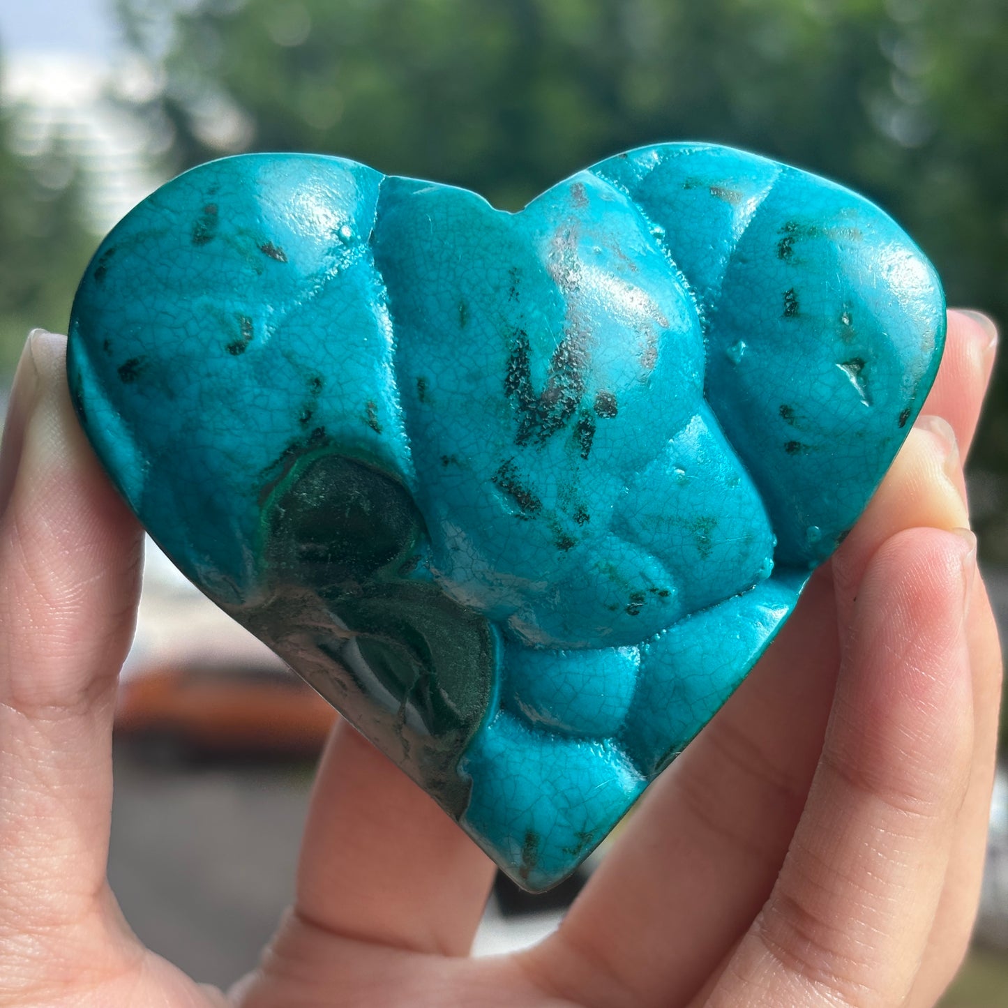 "Natural malachite Heart Carving | Unique Textured Gemstone Decor"