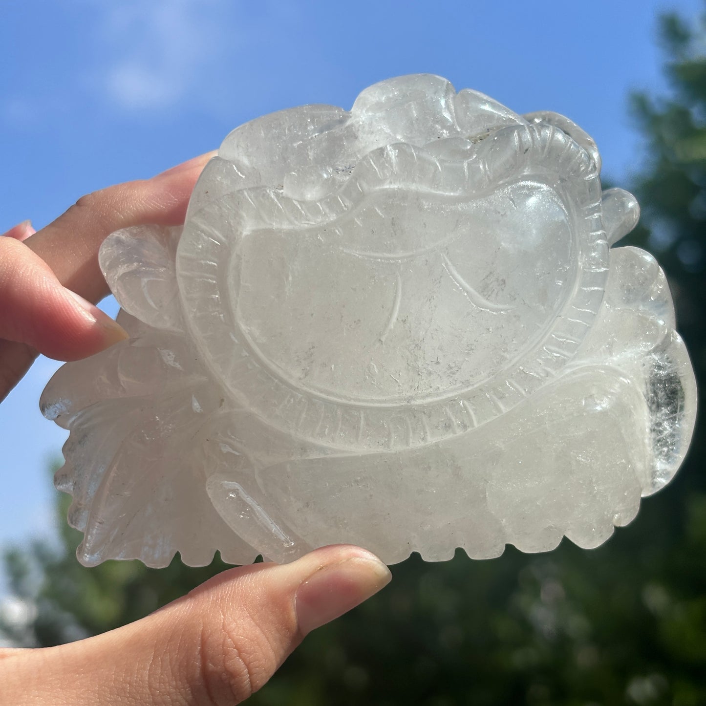 "Hand-Carved Clear Quartz Dragon Figurine | Unique Crystal Carving for Display"