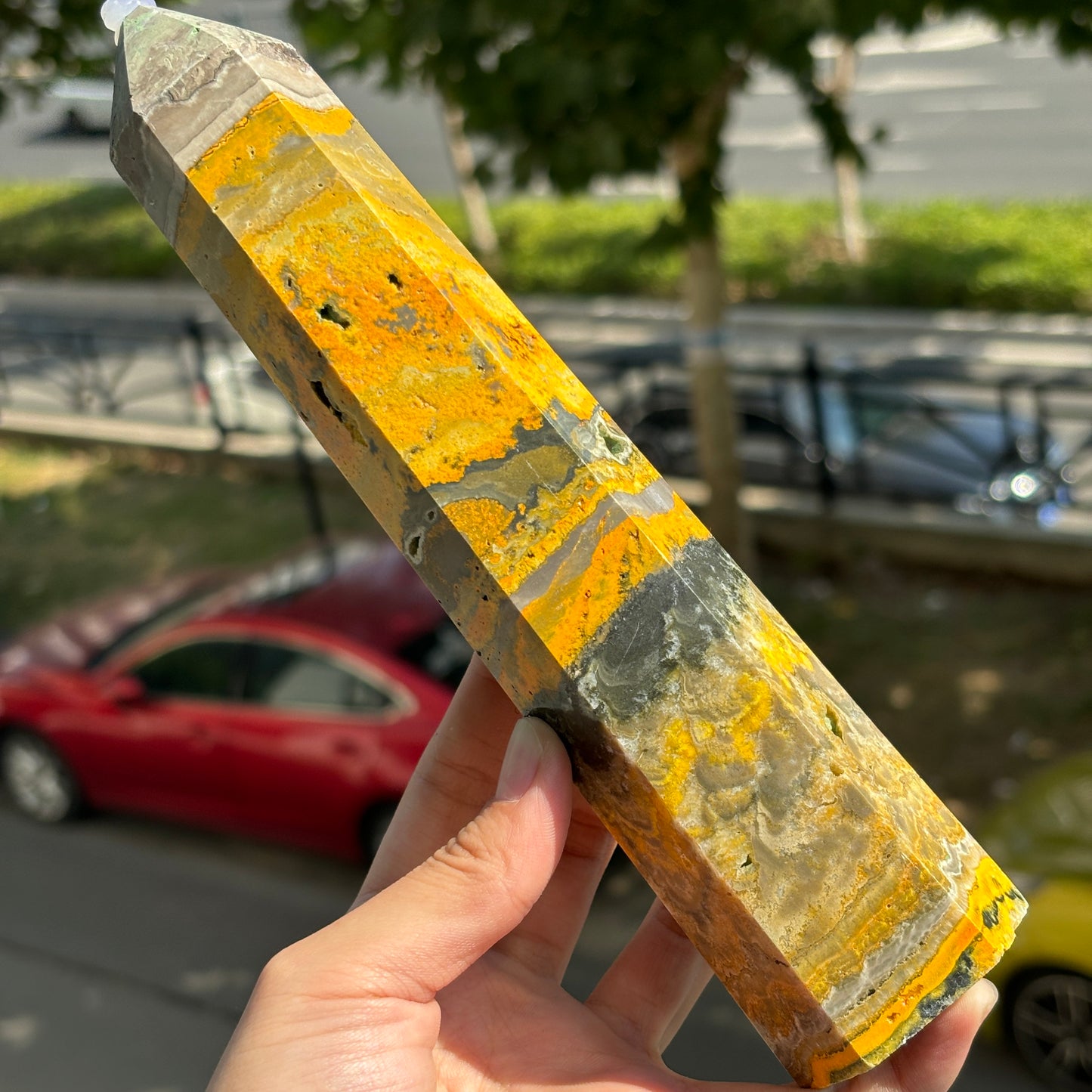 "Bumblebee Jasper Crystal Tower - Striking Yellow and Black Energy Wand, Natural Gemstone Decor"