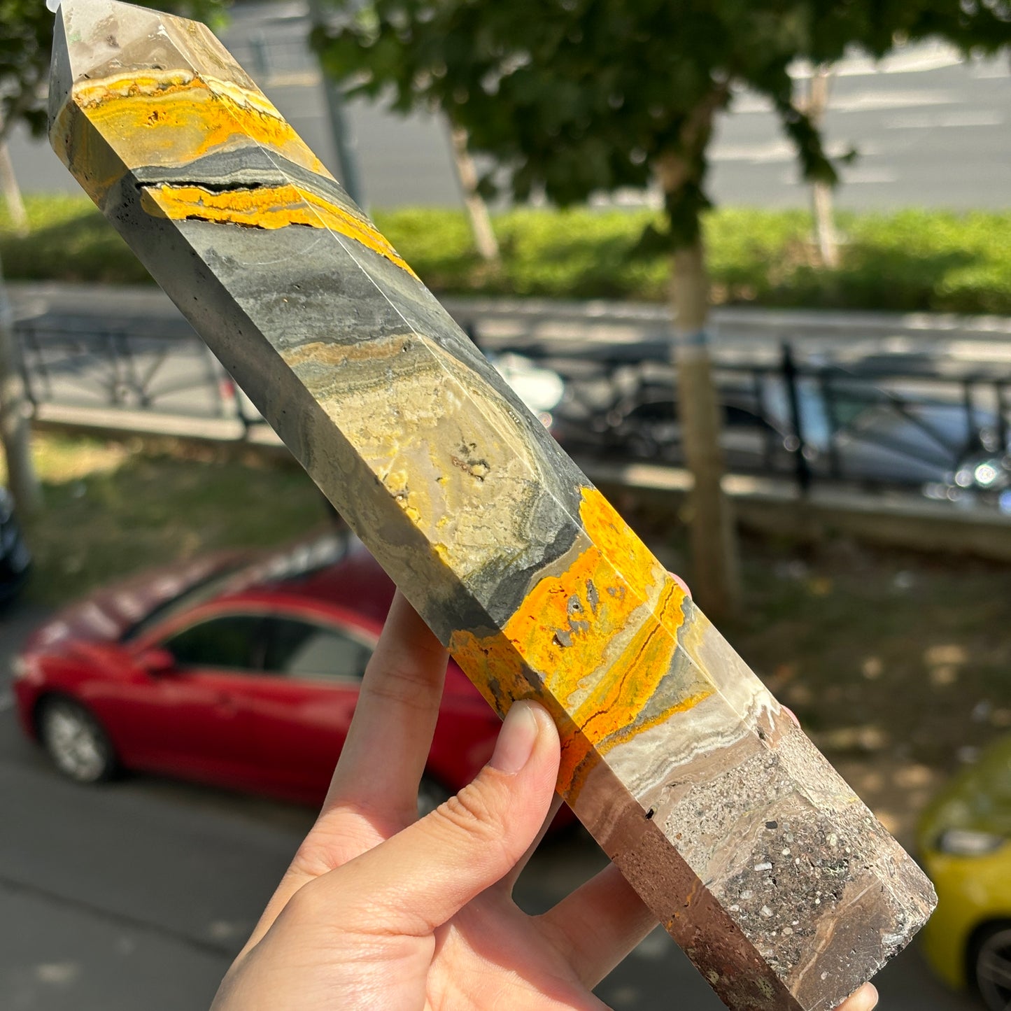 "Bumblebee Jasper Crystal Tower - Striking Yellow and Black Energy Wand, Natural Gemstone Decor"