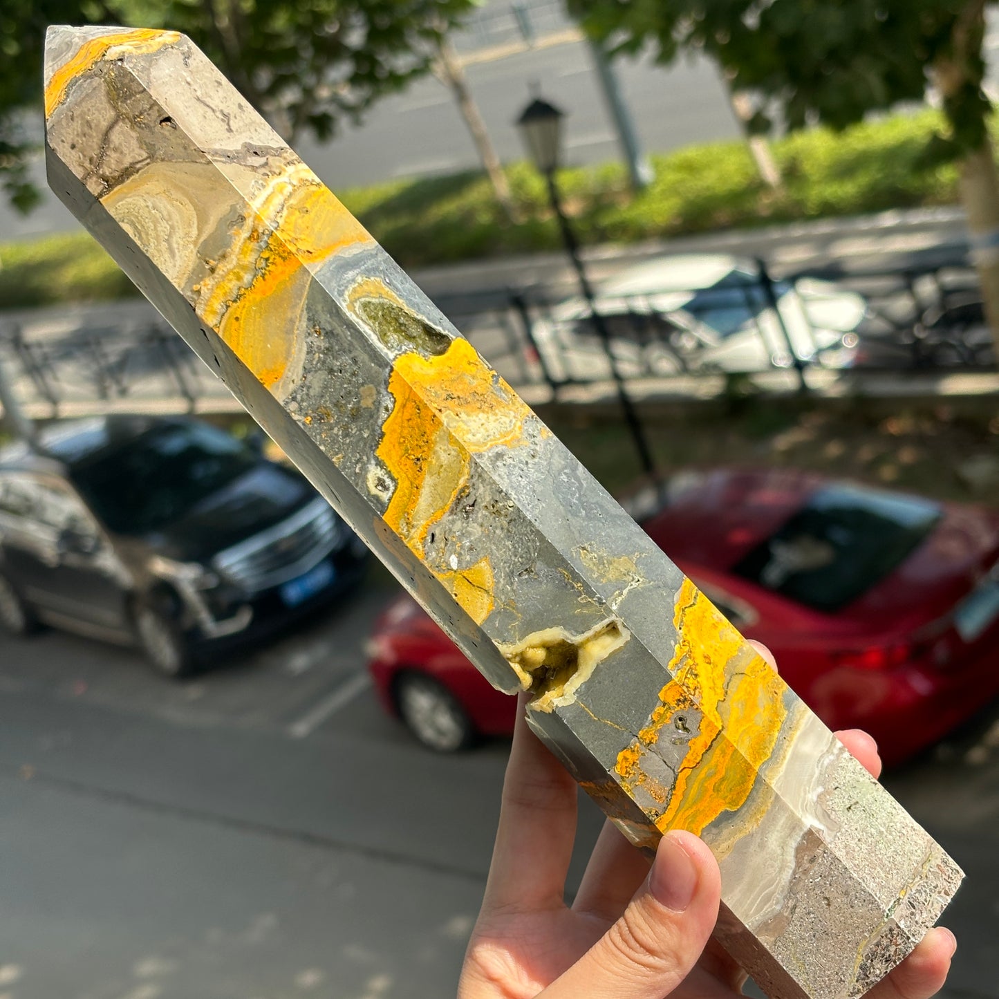 "Bumblebee Jasper Crystal Tower - Striking Yellow and Black Energy Wand, Natural Gemstone Decor"