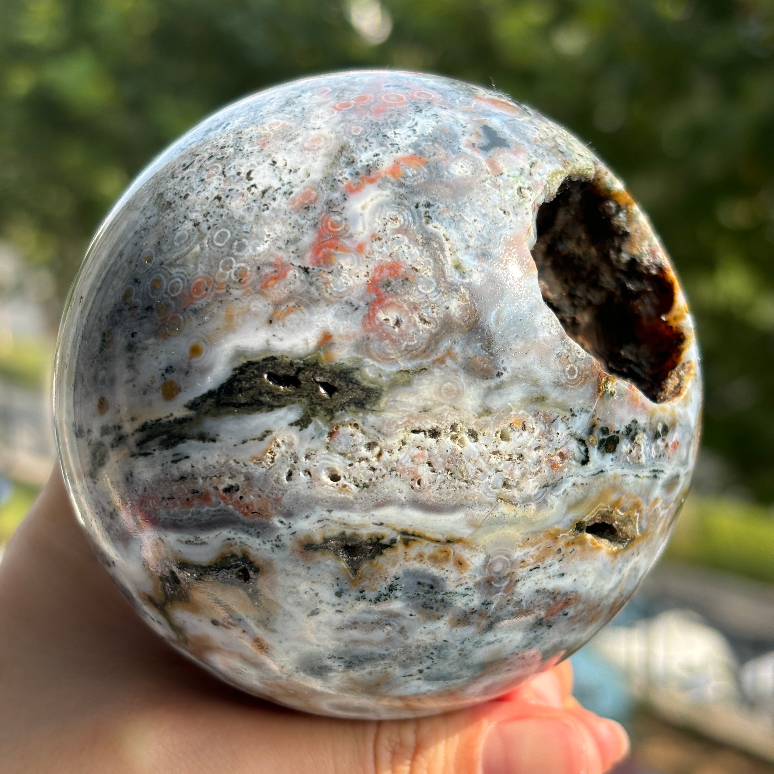 "Natural Ocean Jasper Sphere - Calming Energy and Unique Patterns"