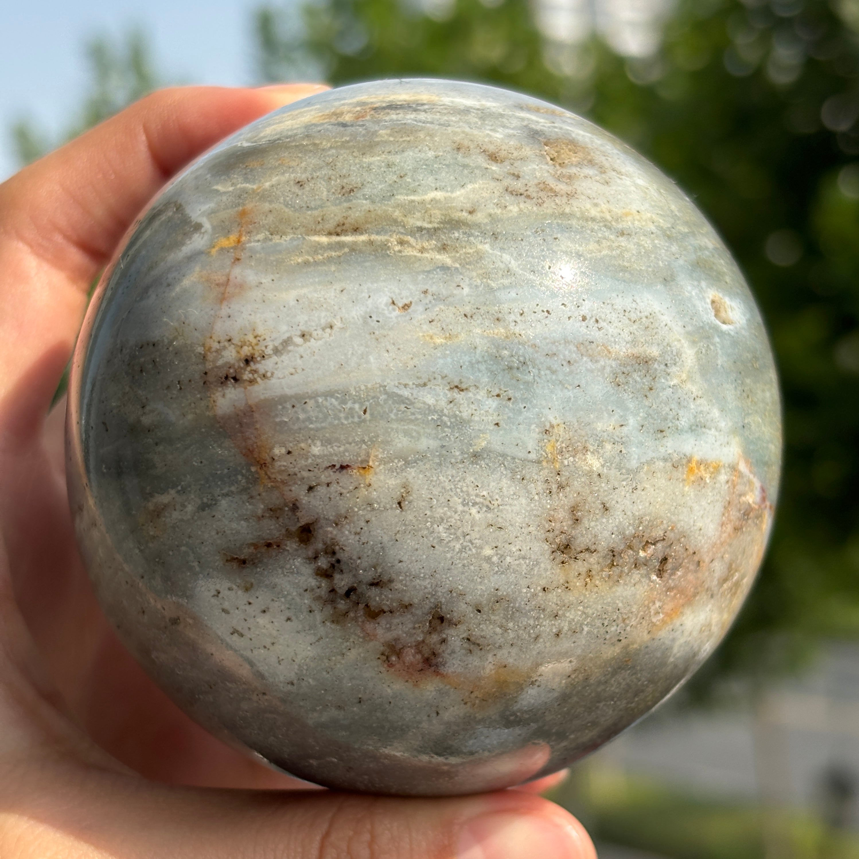 "Natural Ocean Jasper Sphere - Calming Energy and Unique Patterns"
