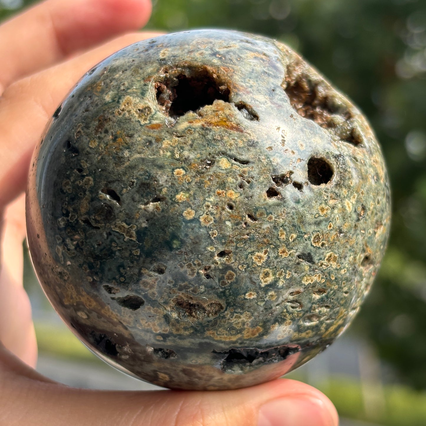 "Natural Ocean Jasper Sphere - Calming Energy and Unique Patterns"