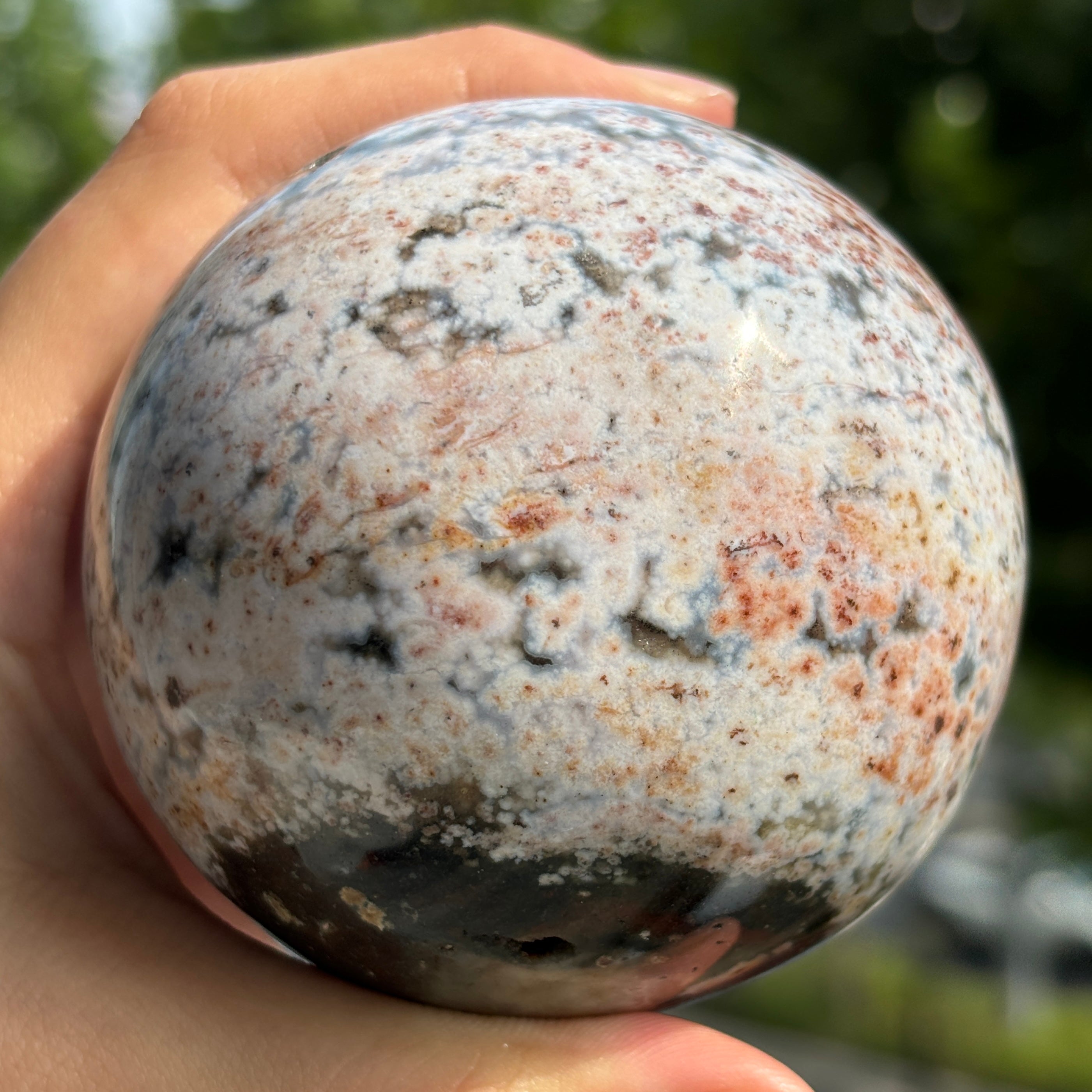 "Natural Ocean Jasper Sphere - Calming Energy and Unique Patterns"