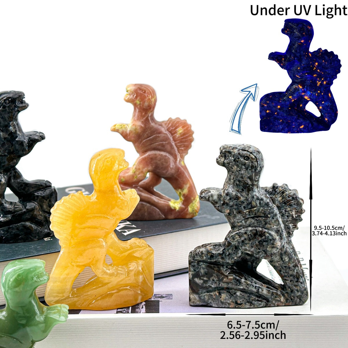 Carved Dinosaur Stone Figurines - Unique Gemstone Dinosaur Decoration