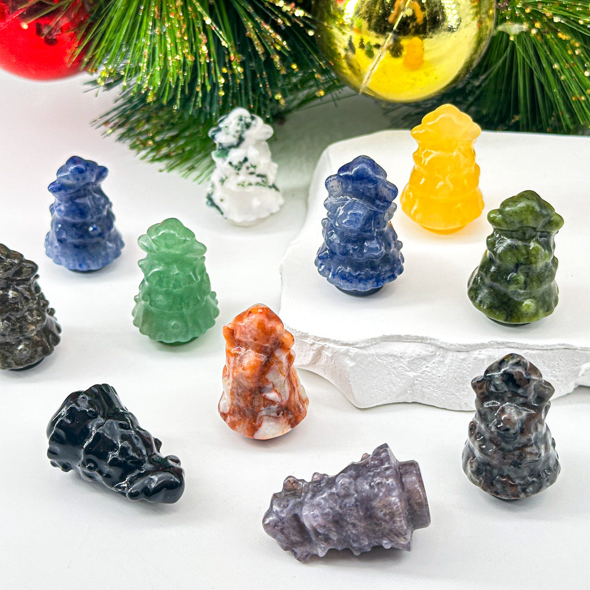 "Handmade Mini Crystal Christmas Trees | 3cm Festive Gemstone Ornaments"