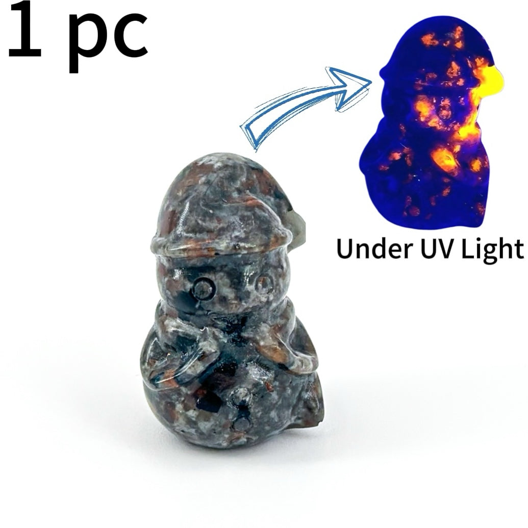 "Hand-Carved Crystal Snowman Figurines | Unique 3cm Gemstone Christmas Decor"