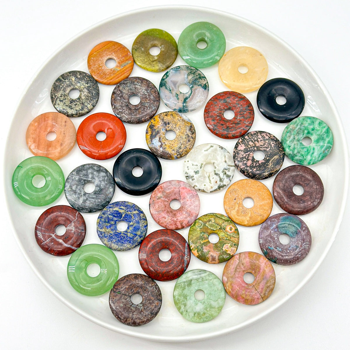 200g Handcrafted Crystal Donut Beads - 3cm Round Natural crystal Discs for DIY Jewelry & Unique Decor"