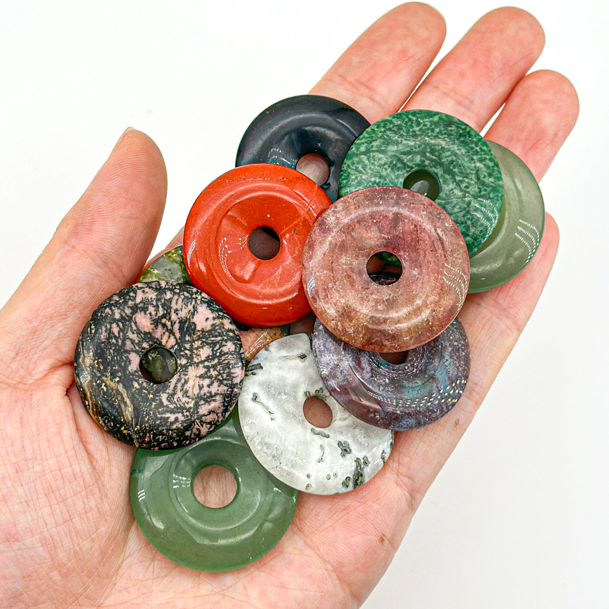 200g Handcrafted Crystal Donut Beads - 3cm Round Natural crystal Discs for DIY Jewelry & Unique Decor"
