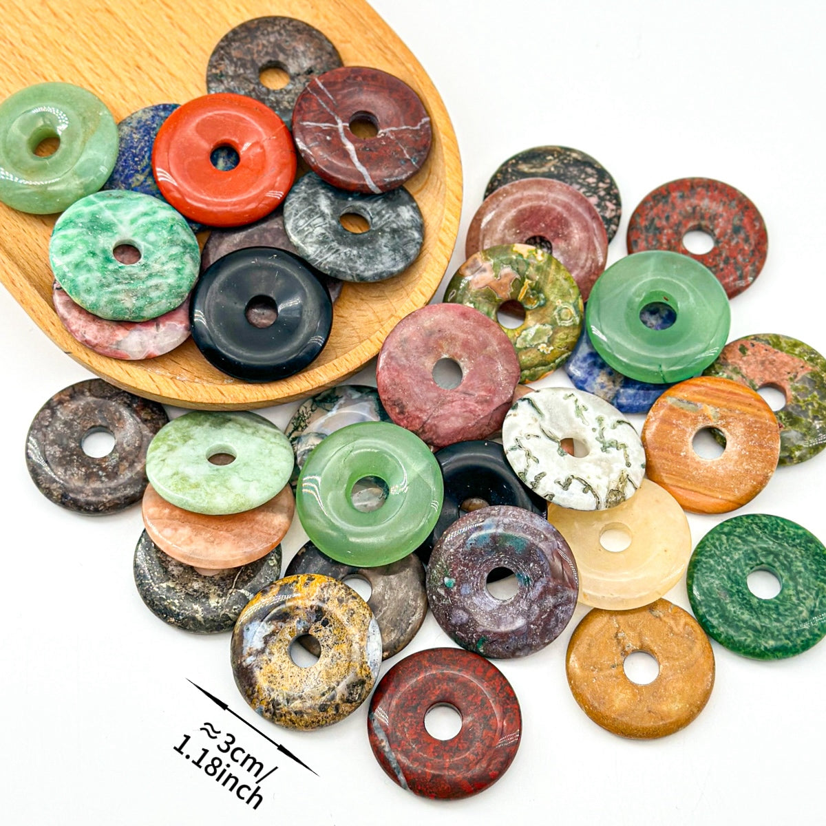 200g Handcrafted Crystal Donut Beads - 3cm Round Natural crystal Discs for DIY Jewelry & Unique Decor"