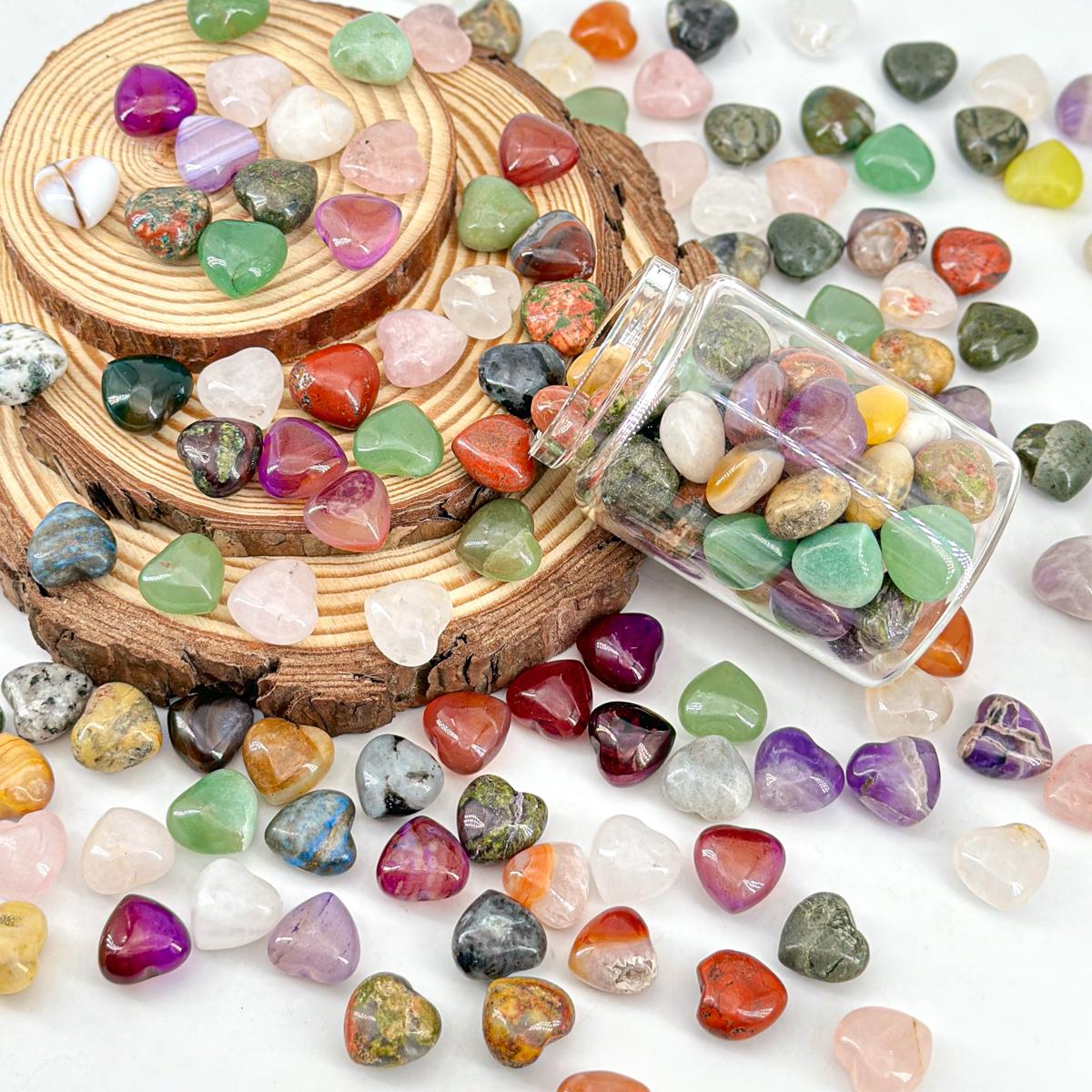 Mixed Crystal Heart Stones - Hand-Carved Crystal Hearts for TikTok Decor, Chakra Healing, and Gifts