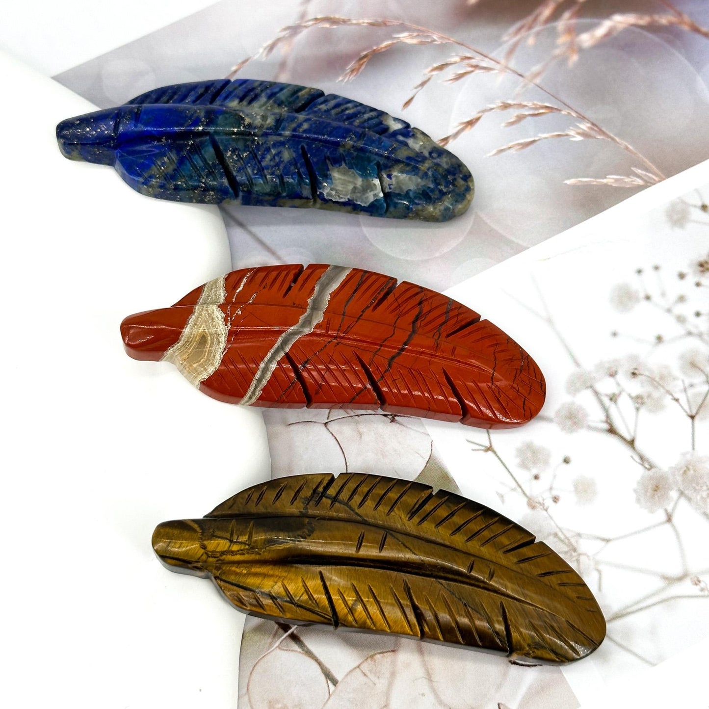 Natural Crystal Feather Carving, home decoration, mini carving ornament, creative gift