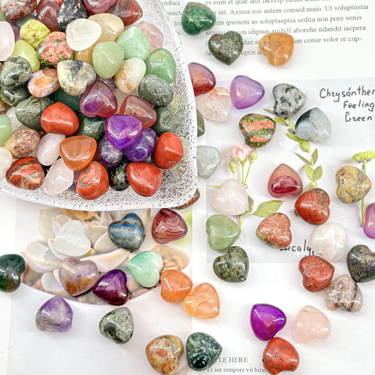 Mixed Crystal Heart Stones - Hand-Carved Crystal Hearts for TikTok Decor, Chakra Healing, and Gifts
