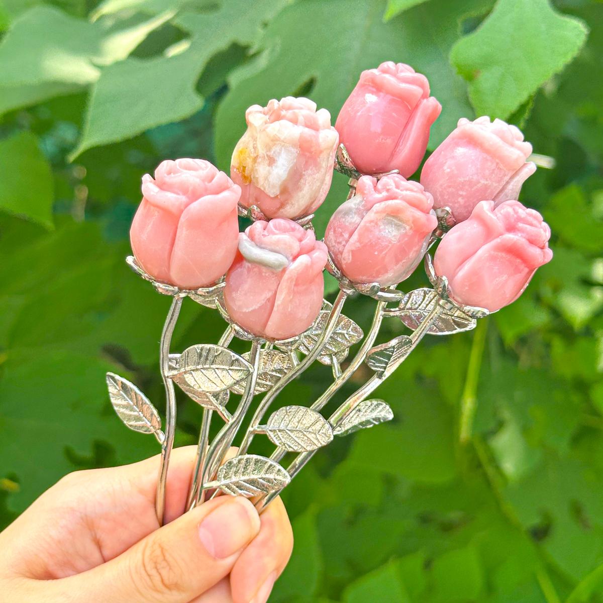 1 Count Pink Opal Crystal Rose Carving Elegant Decorative Piece