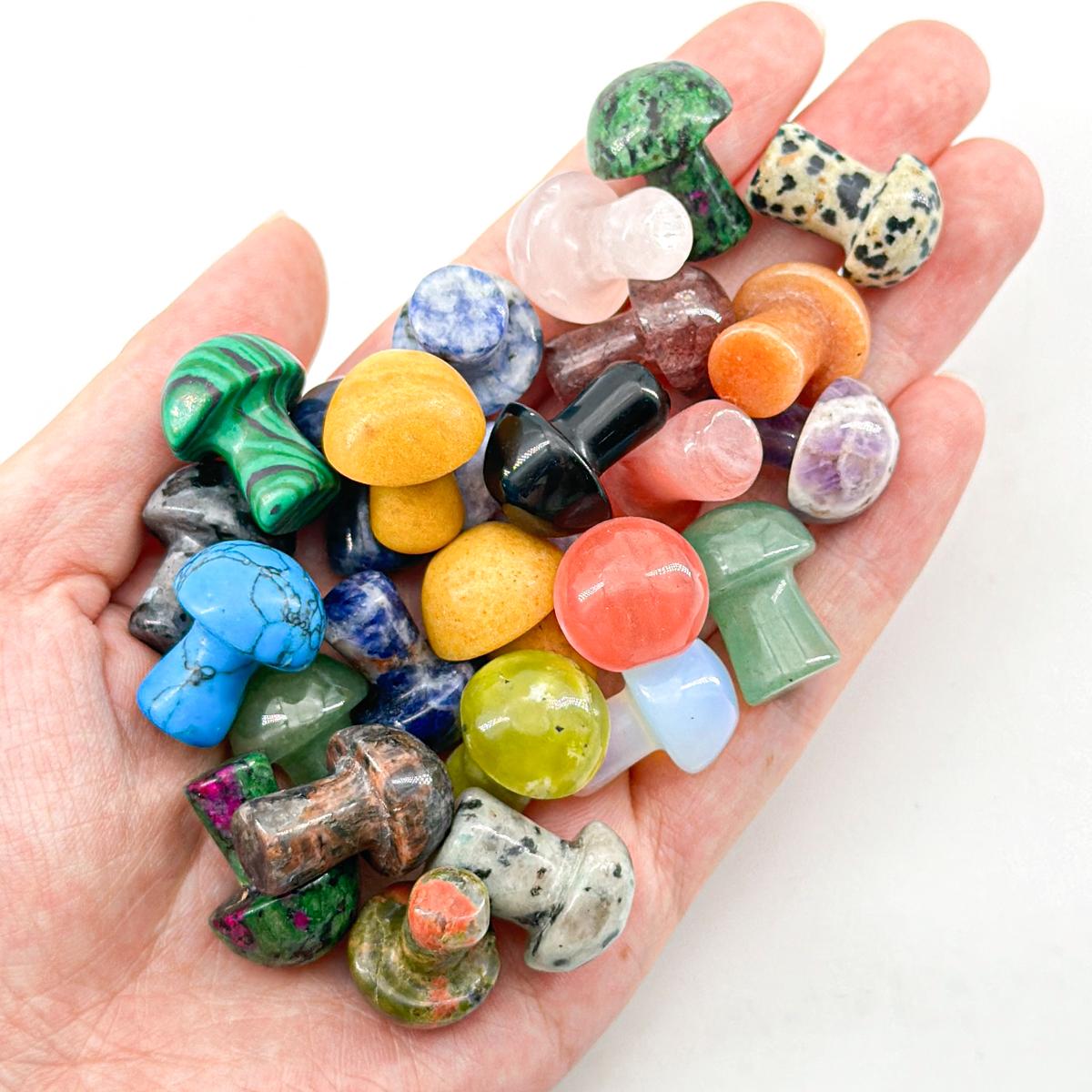 Mixed Gemstone Mushroom Figurines - Hand-Carved Crystal Mushrooms for TikTok Decor, Chakra Balancing, and Gifts