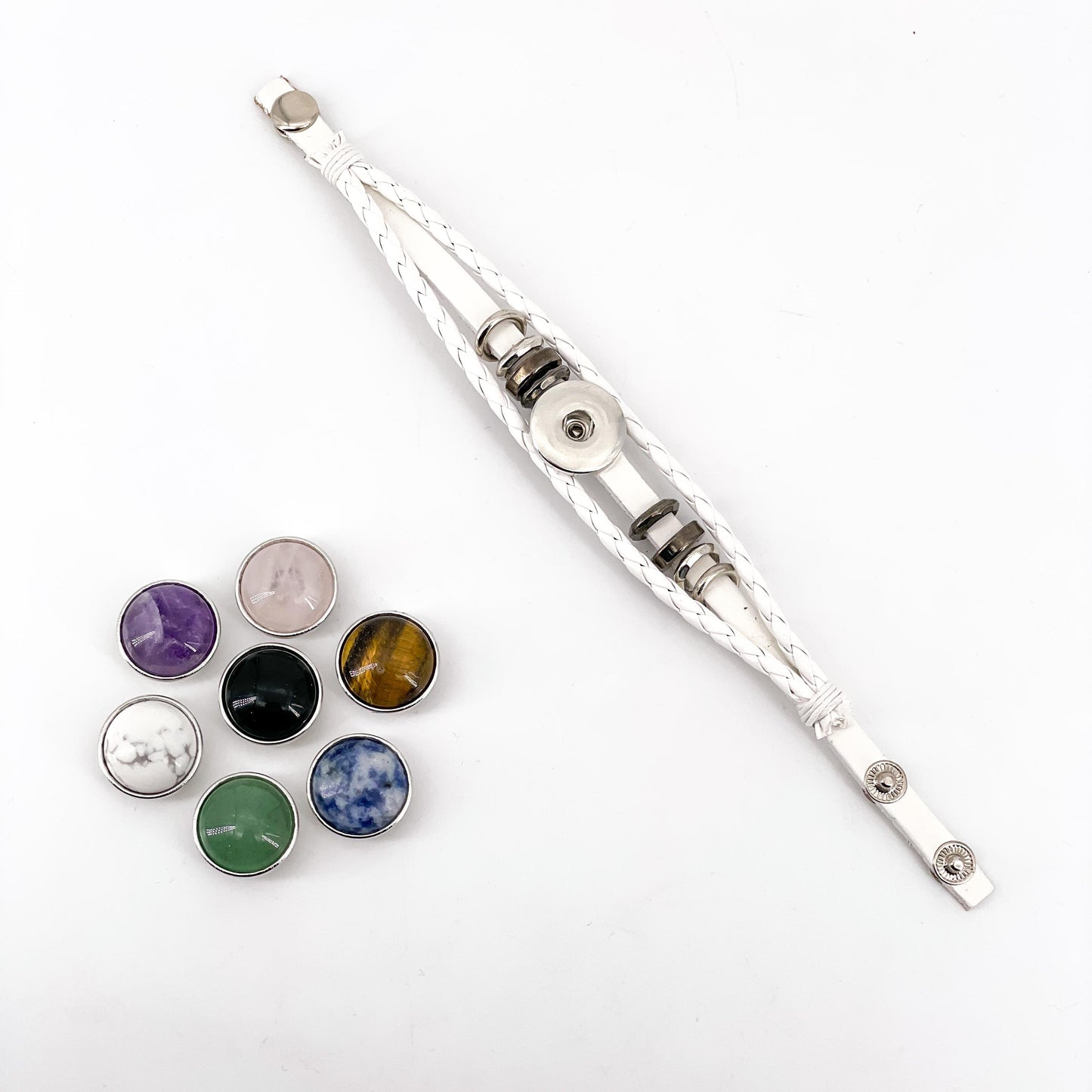 Chakra woven bracelet，Crystal button bracelet，interchangeable crystal bracelet