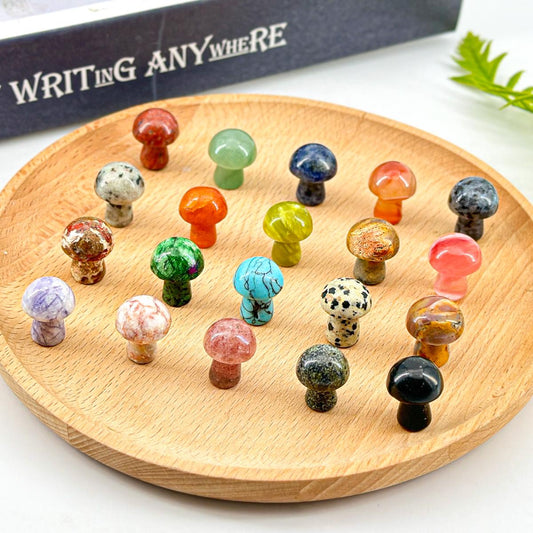 Mixed Gemstone Mushroom Figurines - Hand-Carved Crystal Mushrooms for TikTok Decor, Chakra Balancing, and Gifts