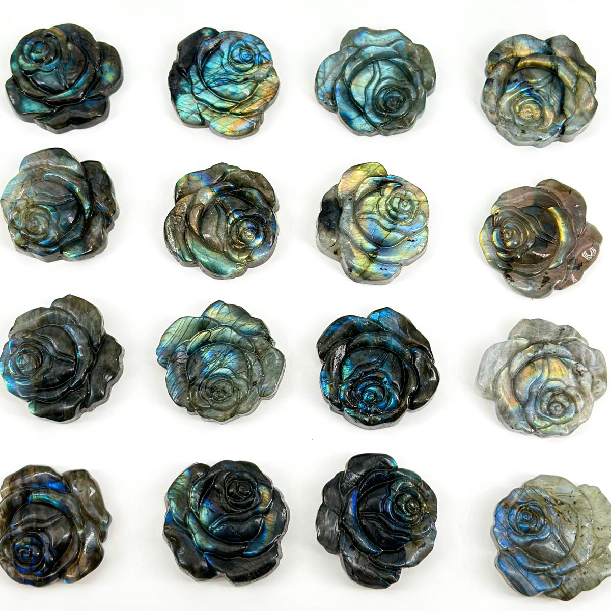 Hand-Carved Labradorite Rose Figurines - Iridescent Crystal Roses for TikTok Decor, Healing, and Gifts