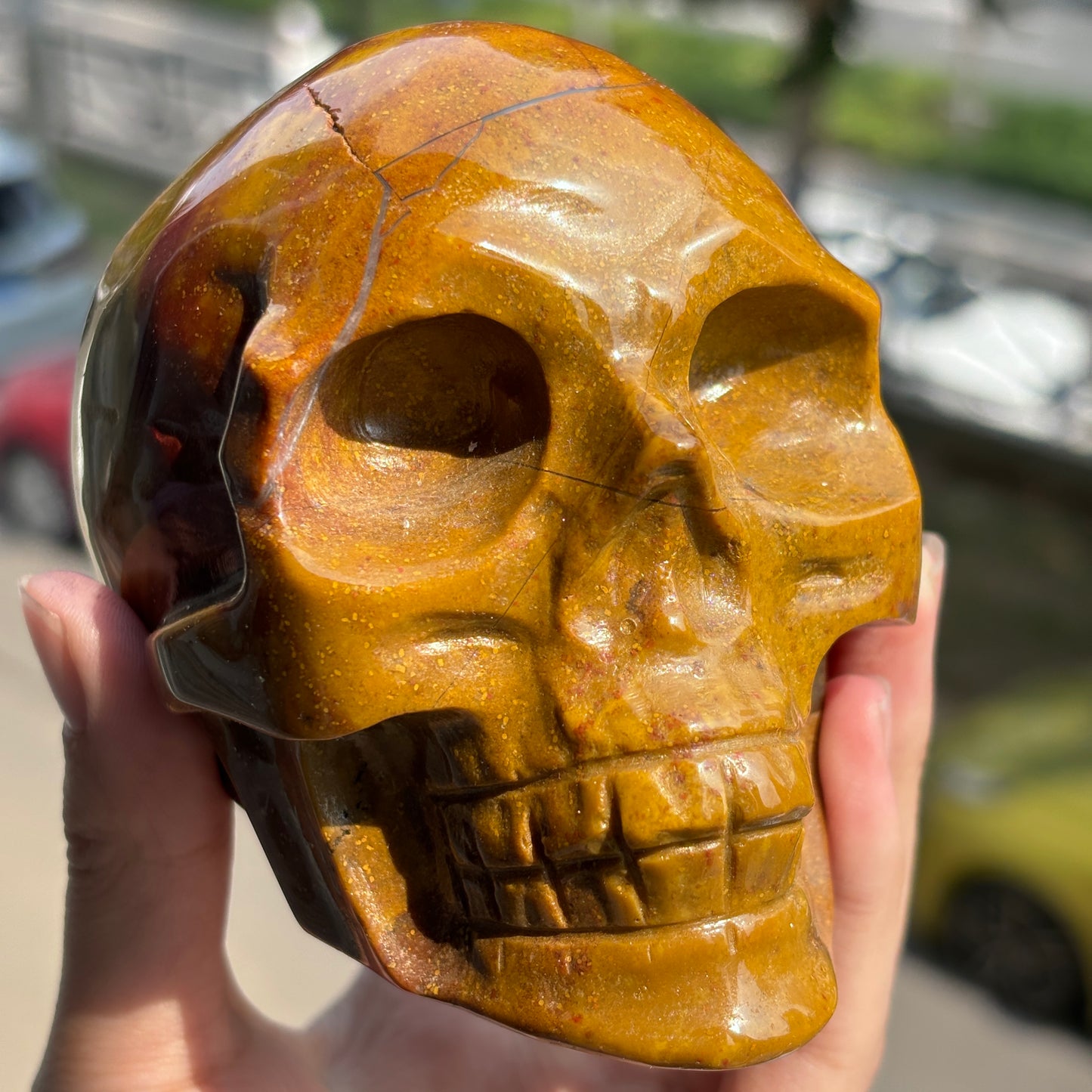 "Handcrafted Jasper Skull - Unique Artisan Stone Sculpture"