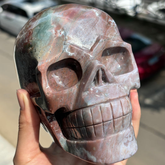 "Handcrafted Jasper Skull - Unique Artisan Stone Sculpture"