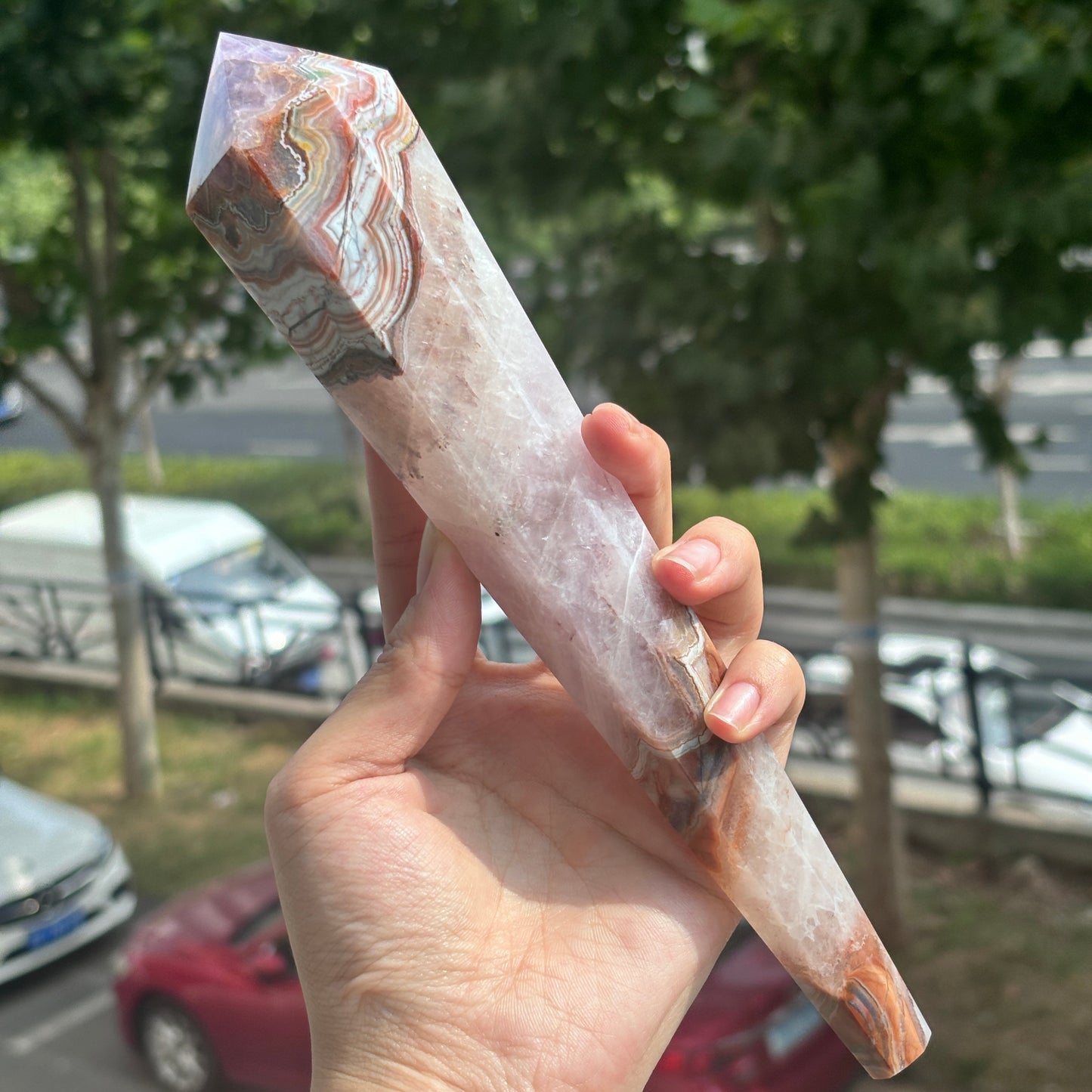 Handcrafted Banded Agate Obelisk – Large Natural Crystal Tower for Healing and Meditation