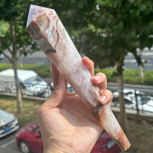 Handcrafted Banded Agate Obelisk – Large Natural Crystal Tower for Healing and Meditation