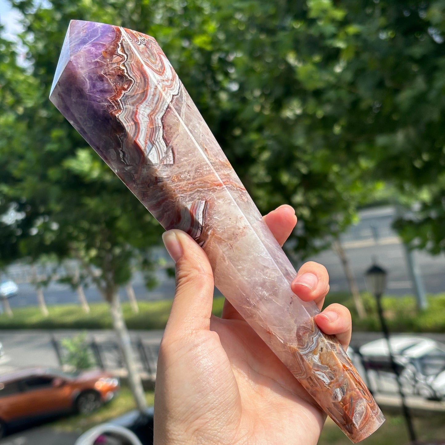 Handcrafted Banded Agate Obelisk – Large Natural Crystal Tower for Healing and Meditation