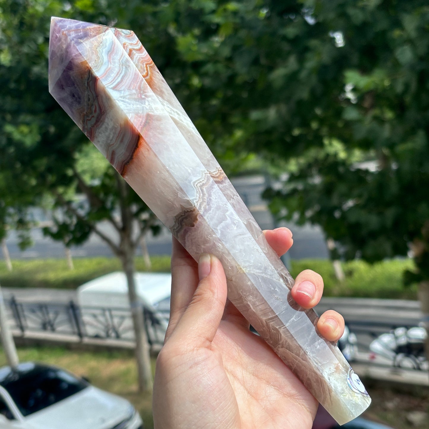 Handcrafted Banded Agate Obelisk – Large Natural Crystal Tower for Healing and Meditation