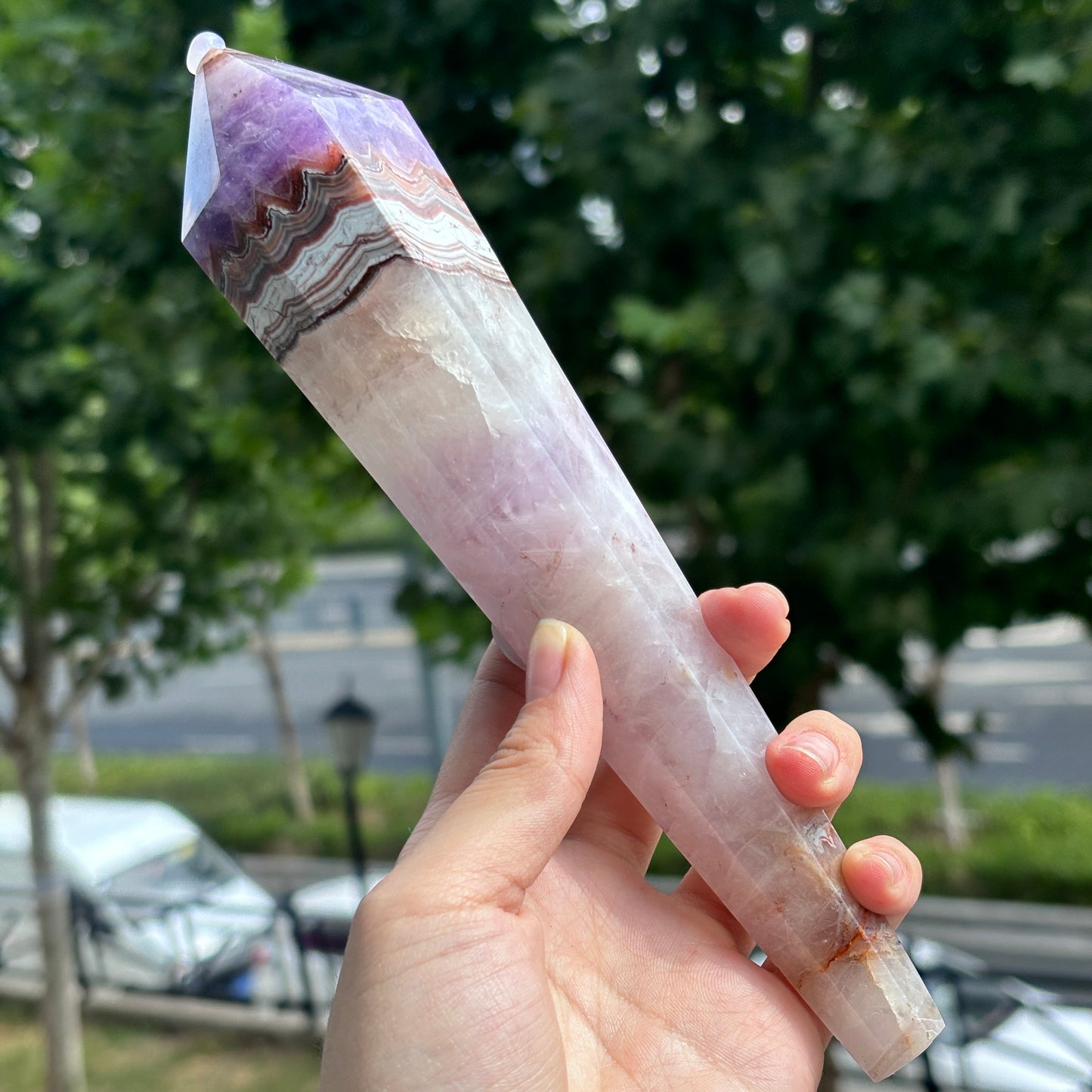 Handcrafted Banded Agate Obelisk – Large Natural Crystal Tower for Healing and Meditation