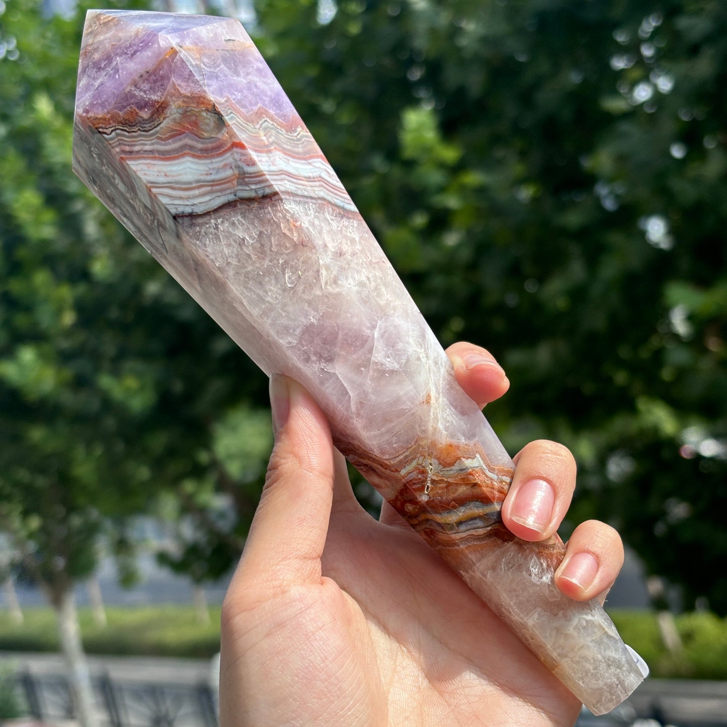 Handcrafted Banded Agate Obelisk – Large Natural Crystal Tower for Healing and Meditation