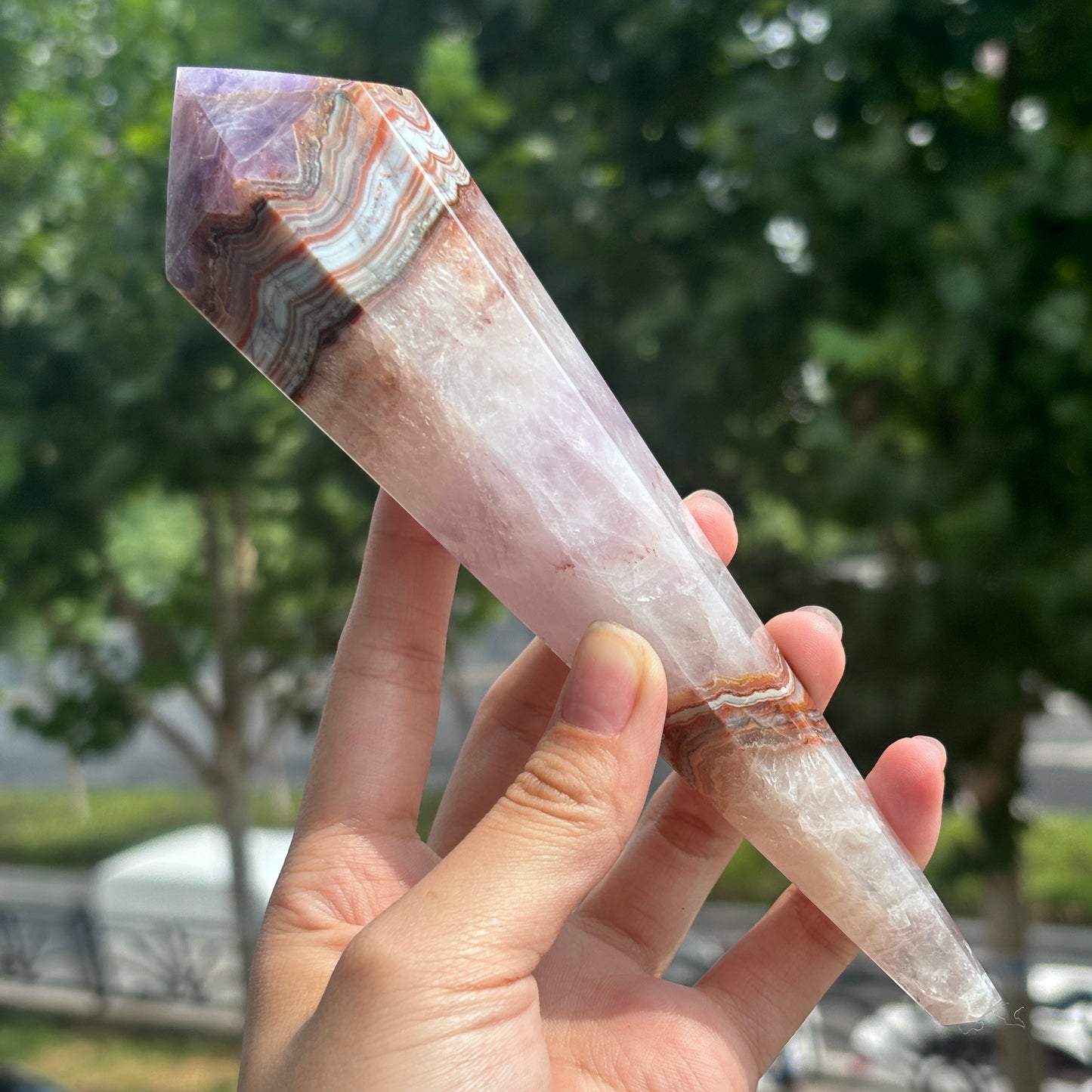 Handcrafted Banded Agate Obelisk – Large Natural Crystal Tower for Healing and Meditation