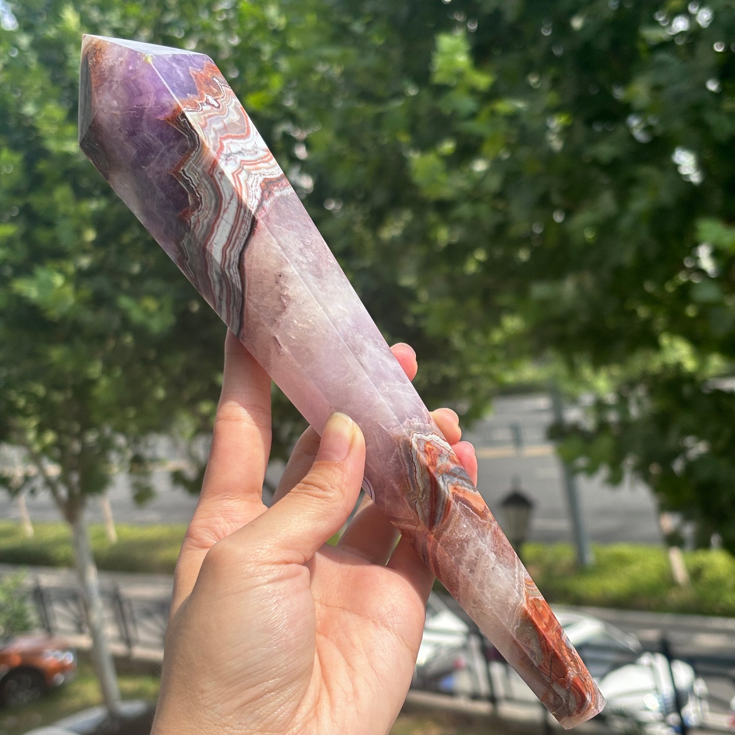 Handcrafted Banded Agate Obelisk – Large Natural Crystal Tower for Healing and Meditation