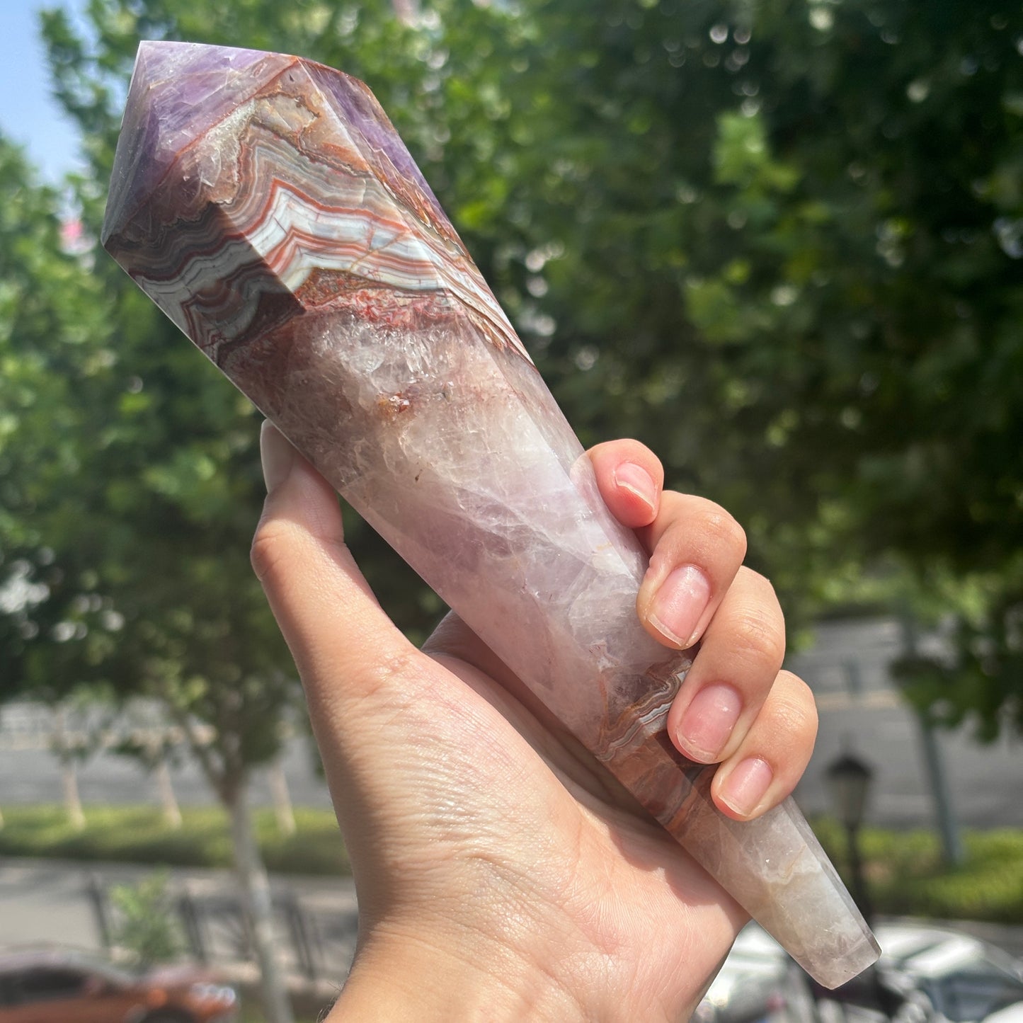 Handcrafted Banded Agate Obelisk – Large Natural Crystal Tower for Healing and Meditation