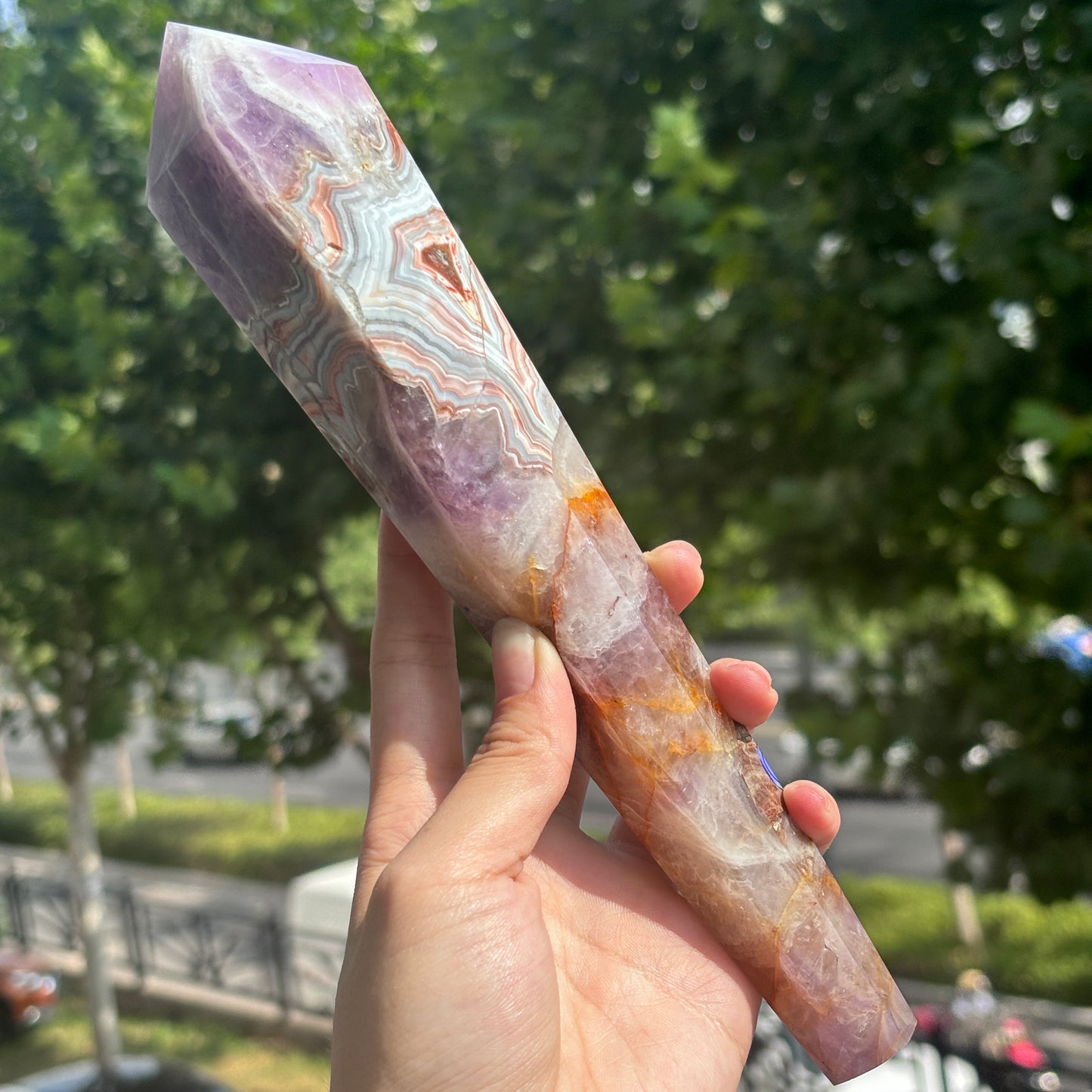 Handcrafted Banded Agate Obelisk – Large Natural Crystal Tower for Healing and Meditation