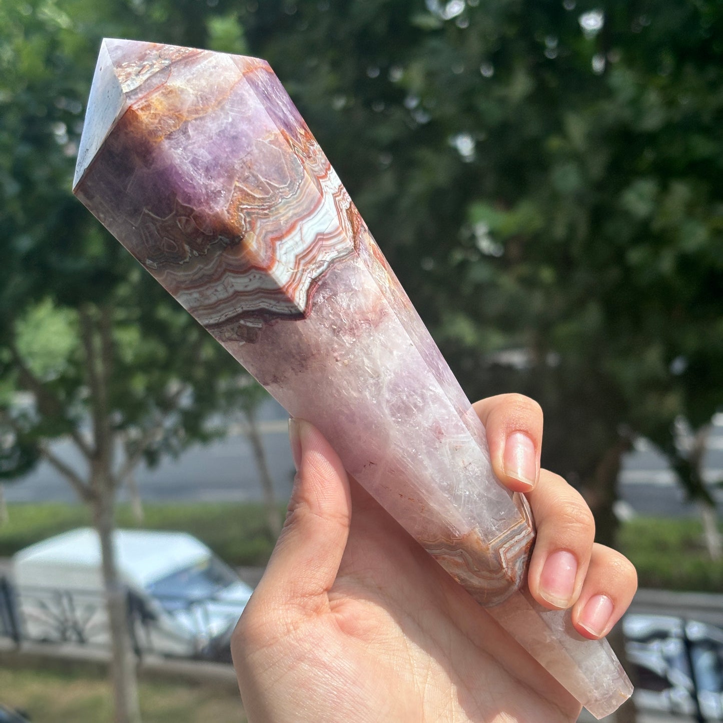 Handcrafted Banded Agate Obelisk – Large Natural Crystal Tower for Healing and Meditation
