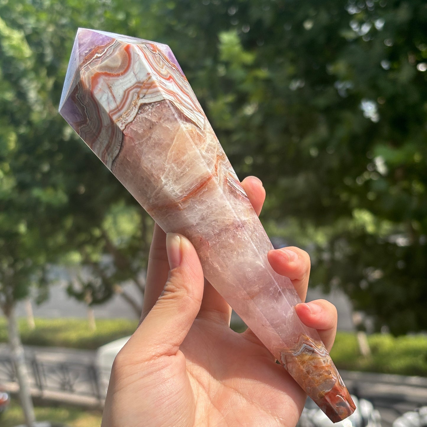 Handcrafted Banded Agate Obelisk – Large Natural Crystal Tower for Healing and Meditation