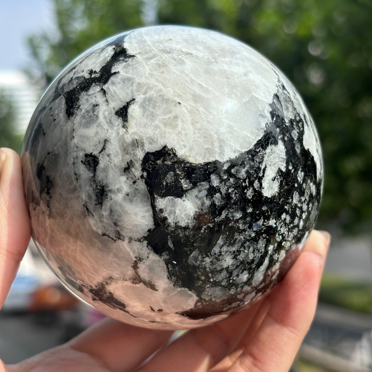 "Enchanted  Moonstone Sphere - Iridescent Glow & Deep Mystique"