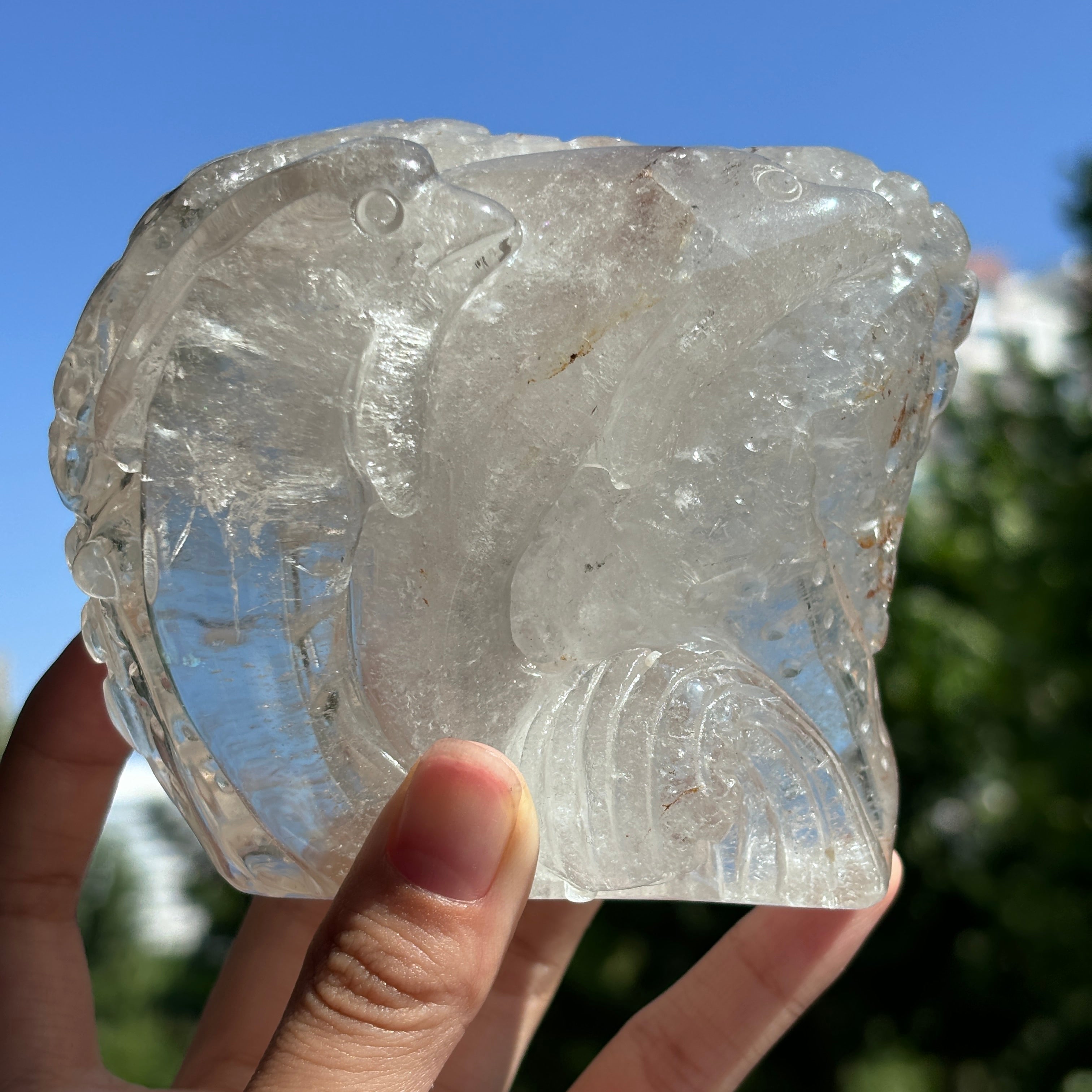 "Hand-Carved Clear Quartz Dragon Figurine | Unique Crystal Carving for Display"
