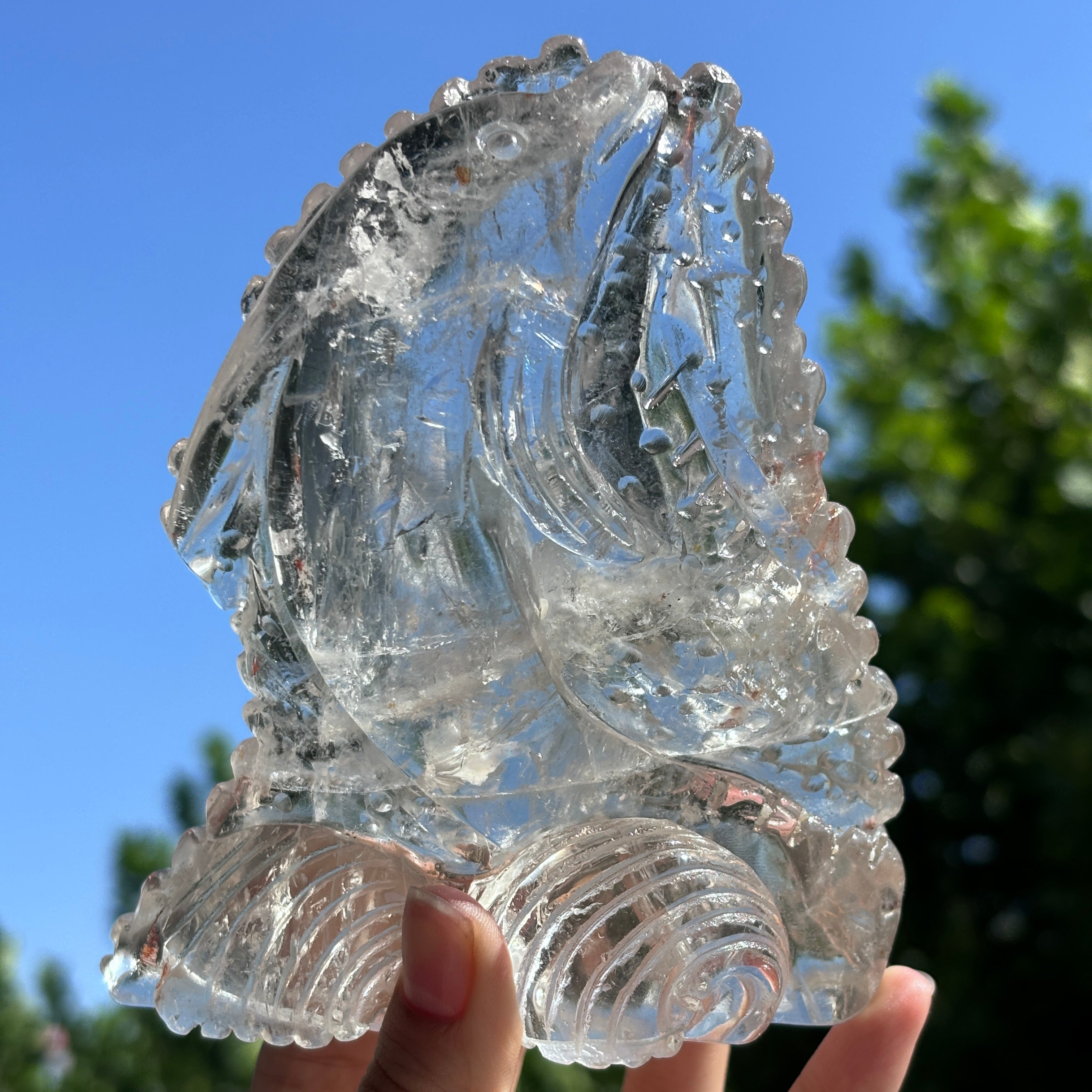 "Hand-Carved Clear Quartz Dragon Figurine | Unique Crystal Carving for Display"