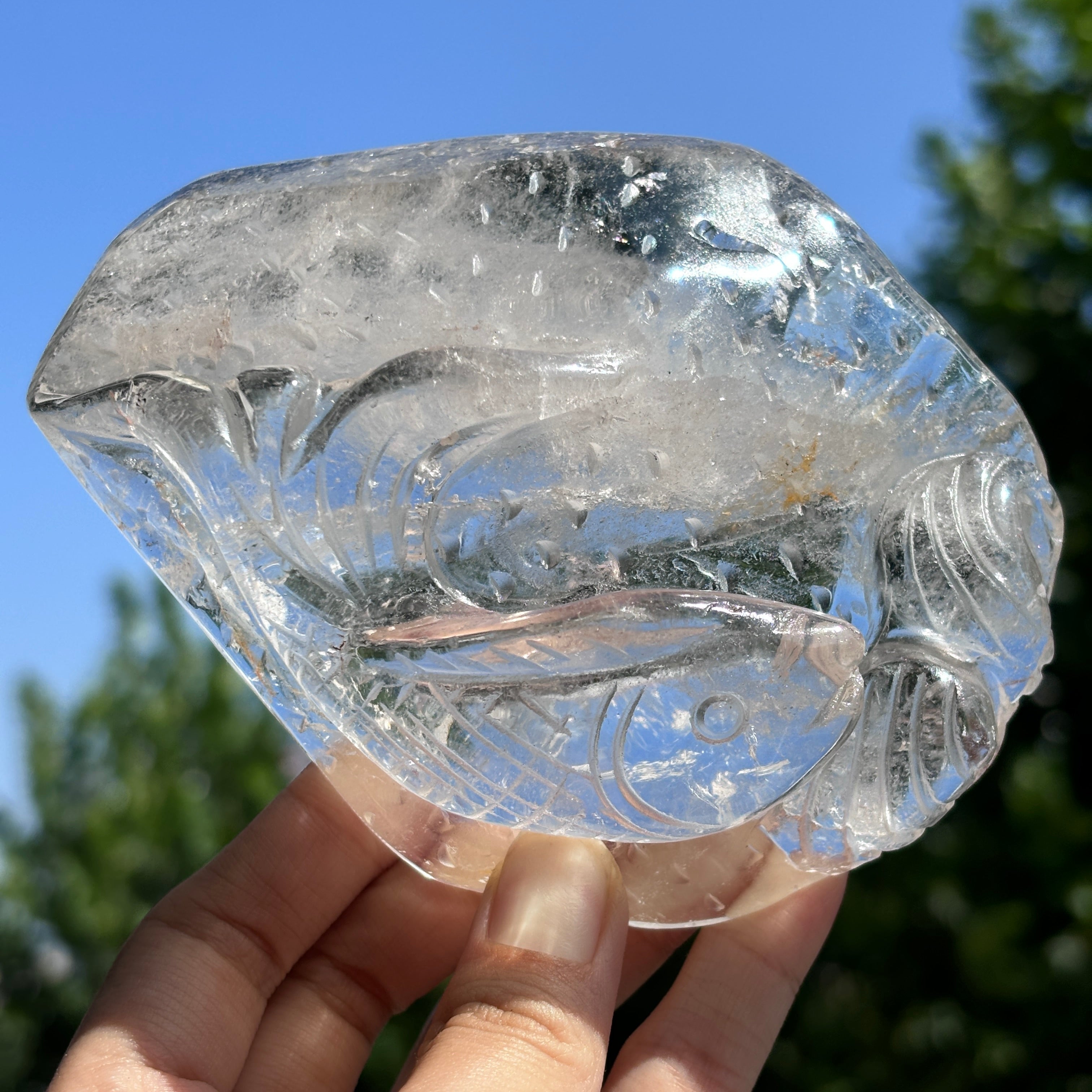 "Hand-Carved Clear Quartz Dragon Figurine | Unique Crystal Carving for Display"