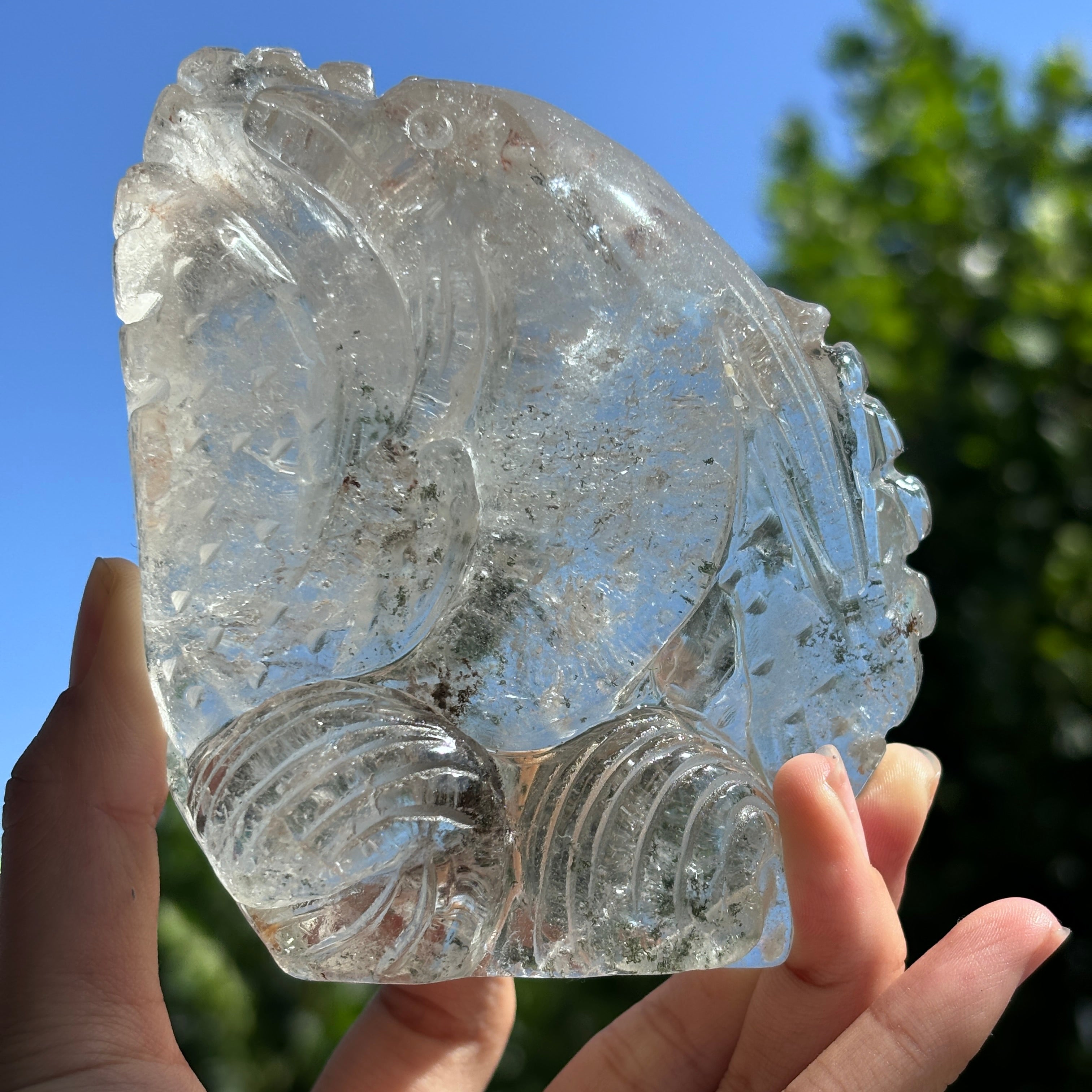 "Hand-Carved Clear Quartz Dragon Figurine | Unique Crystal Carving for Display"