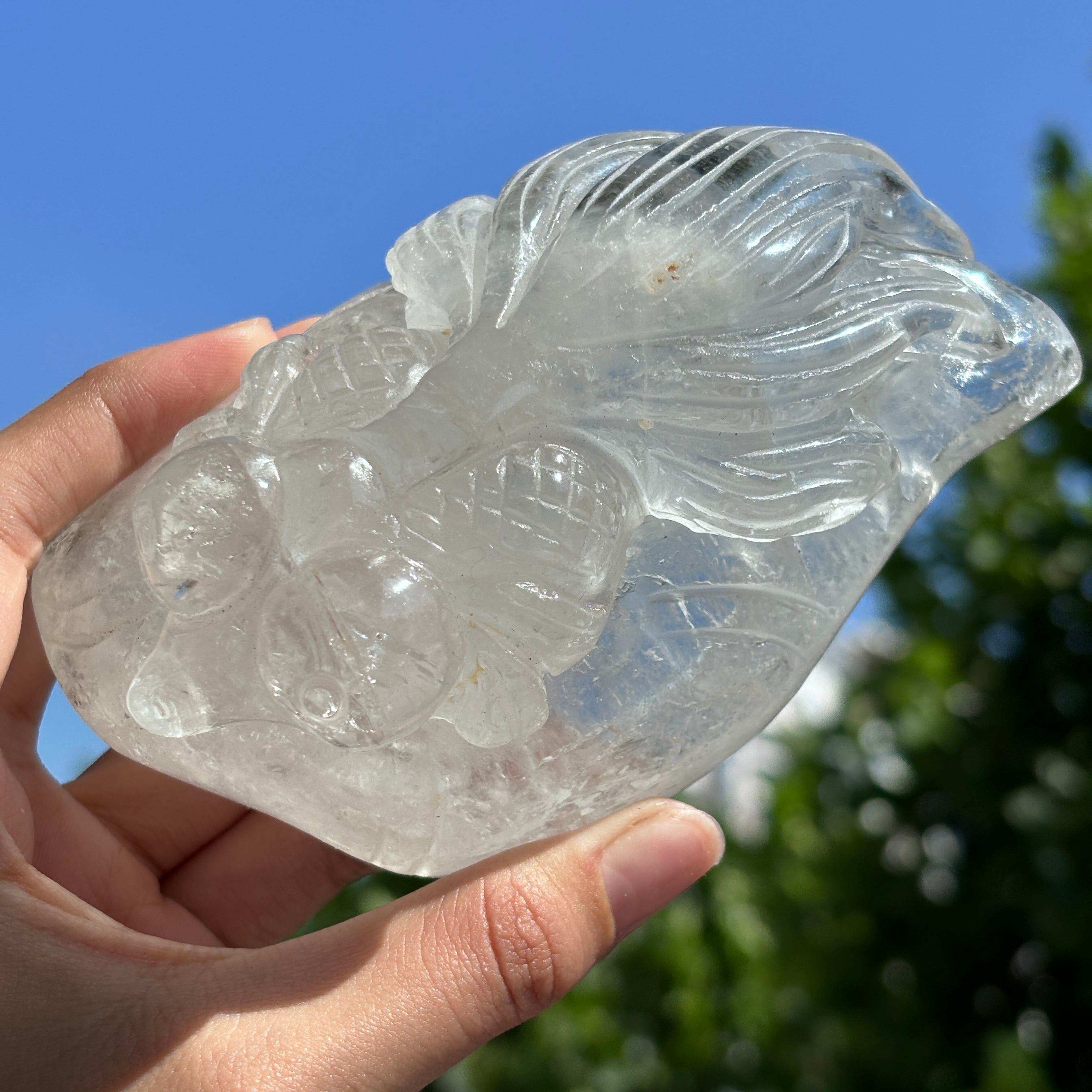 "Hand-Carved Clear Quartz Dragon Figurine | Unique Crystal Carving for Display"