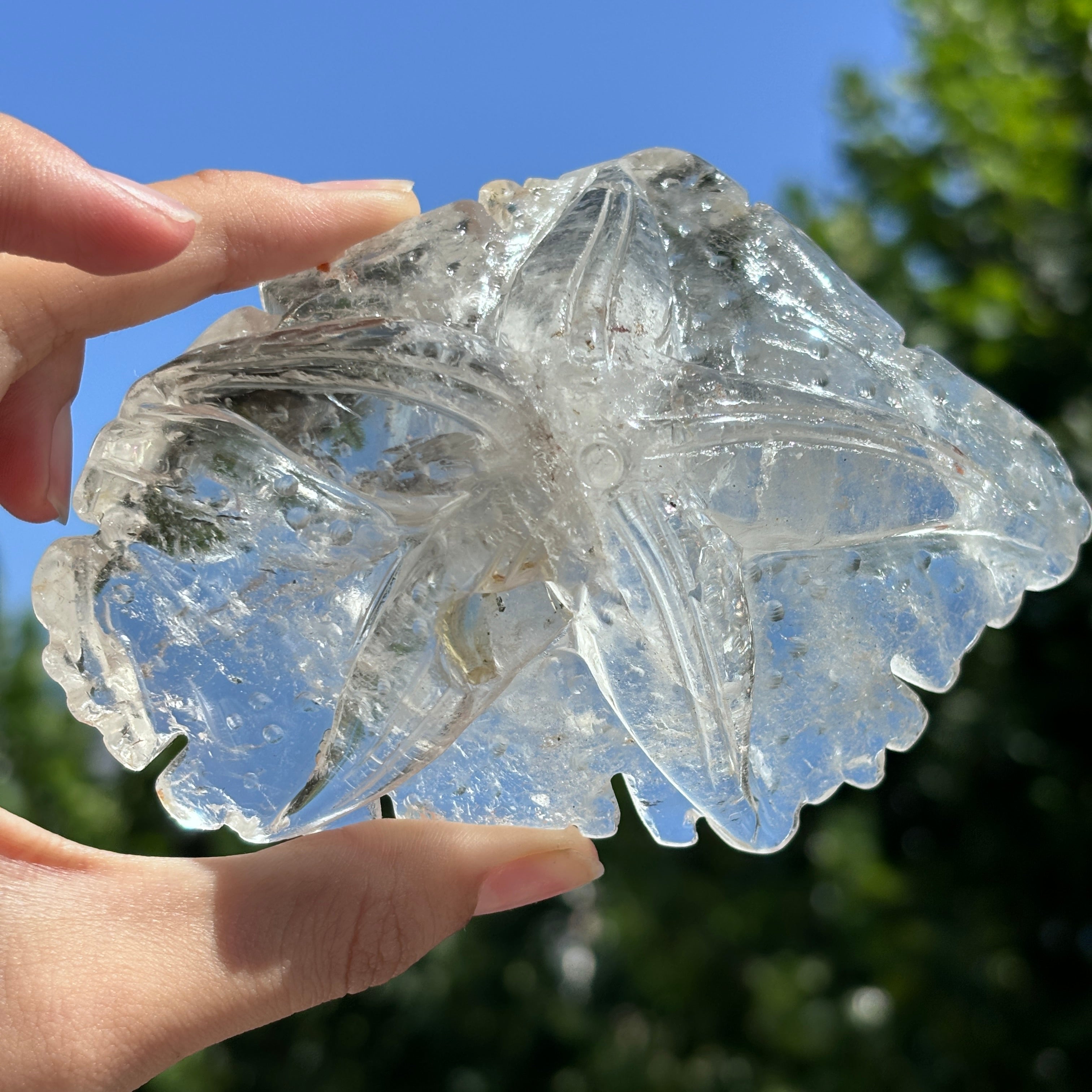 "Hand-Carved Clear Quartz Dragon Figurine | Unique Crystal Carving for Display"