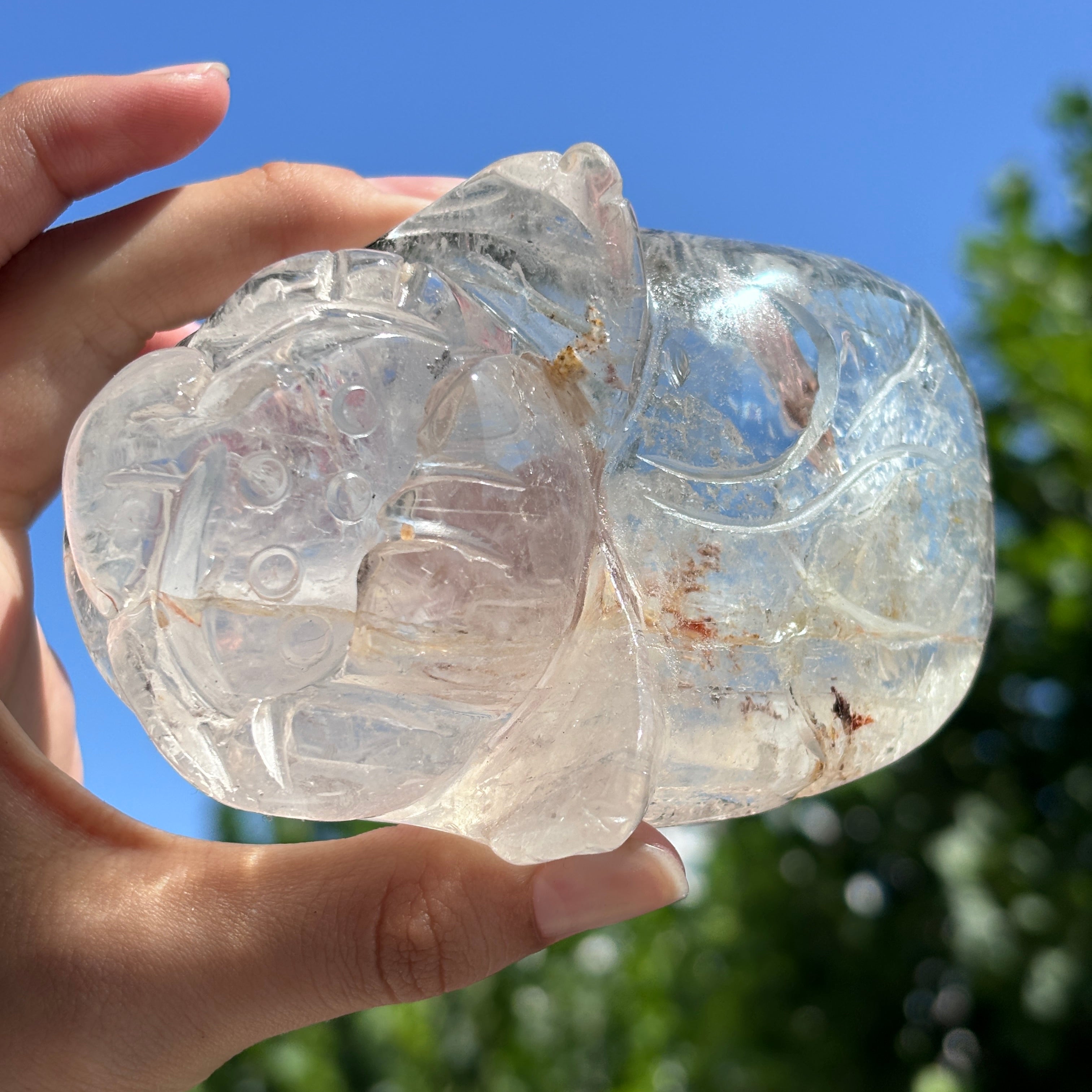 "Hand-Carved Clear Quartz Dragon Figurine | Unique Crystal Carving for Display"