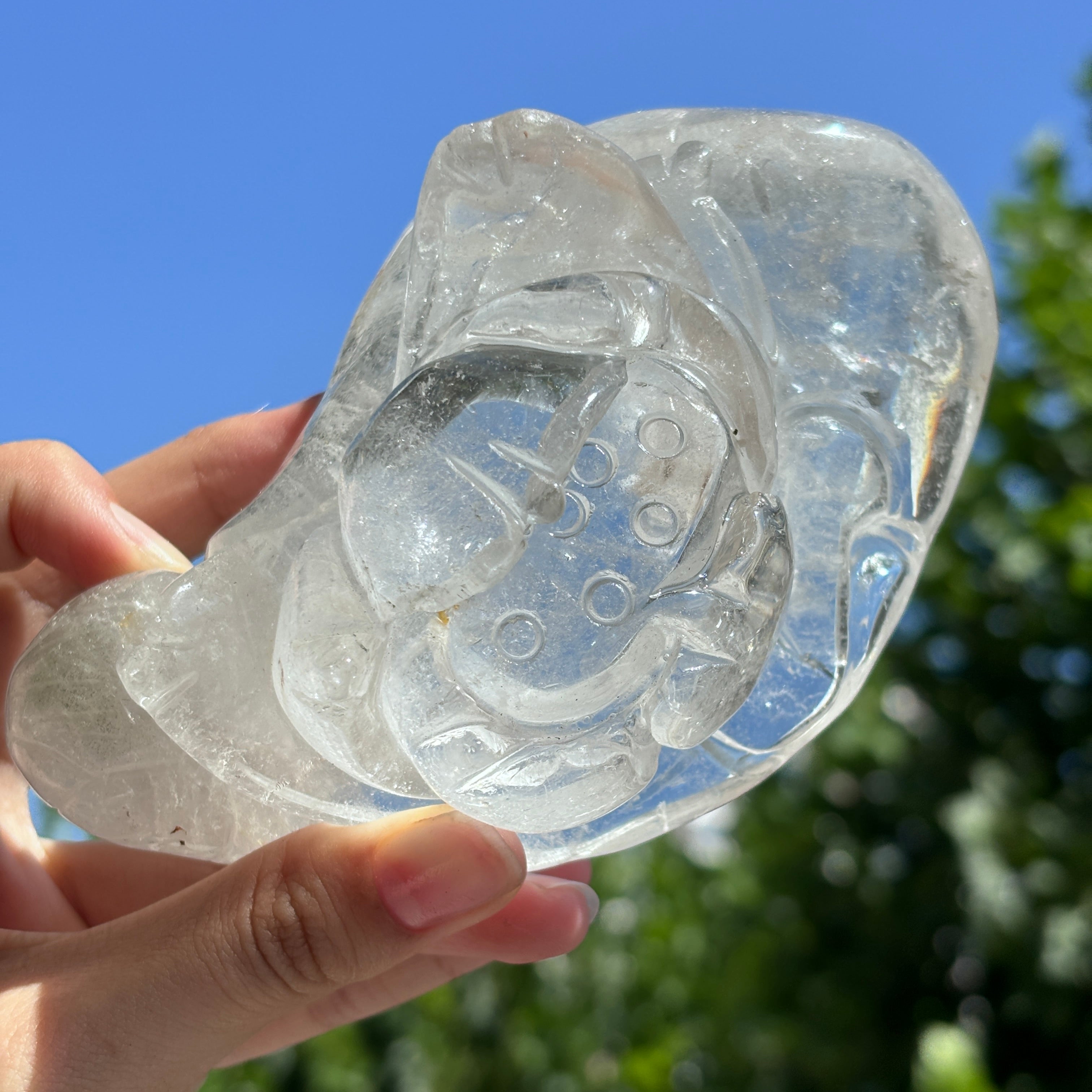 "Hand-Carved Clear Quartz Dragon Figurine | Unique Crystal Carving for Display"