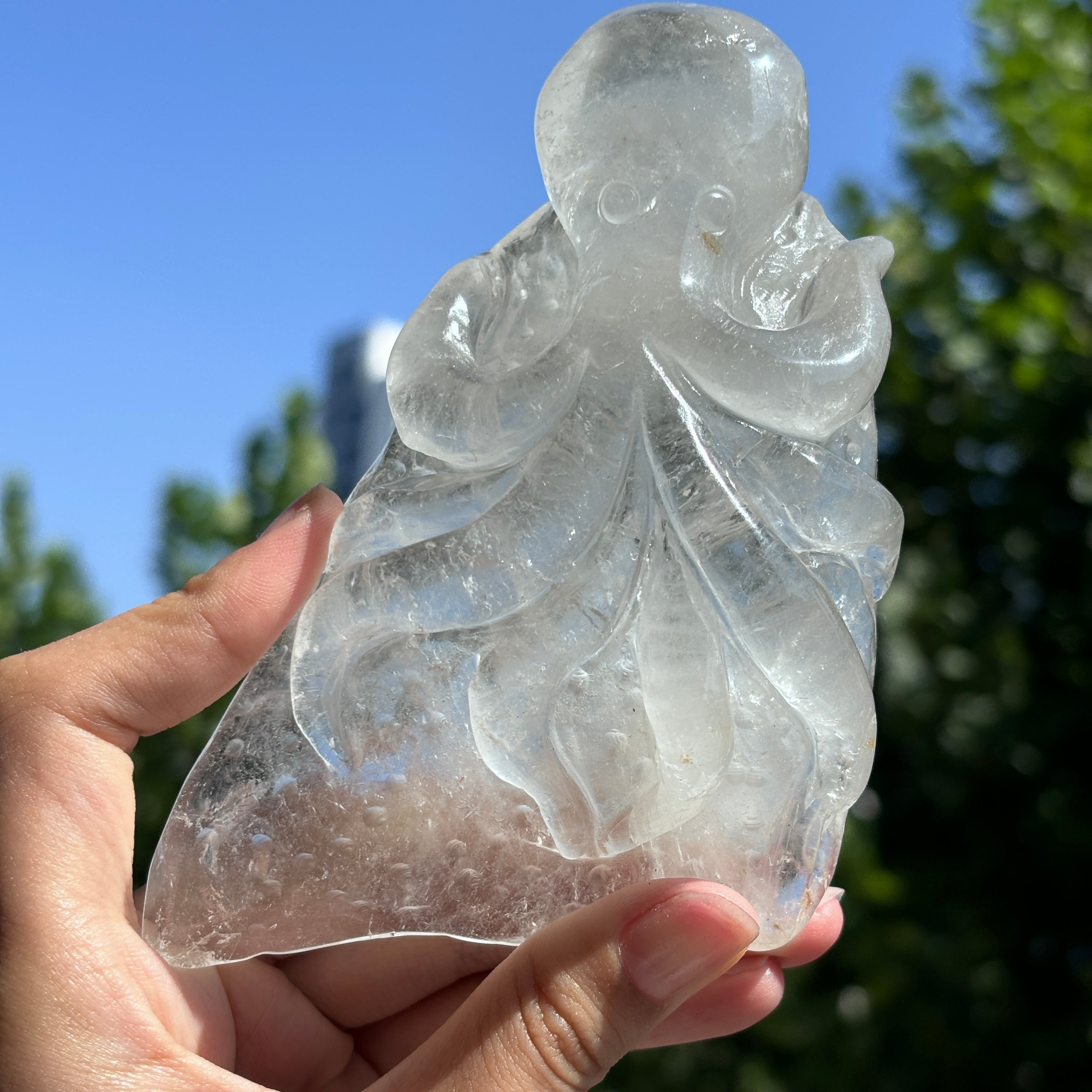 "Hand-Carved Clear Quartz Dragon Figurine | Unique Crystal Carving for Display"