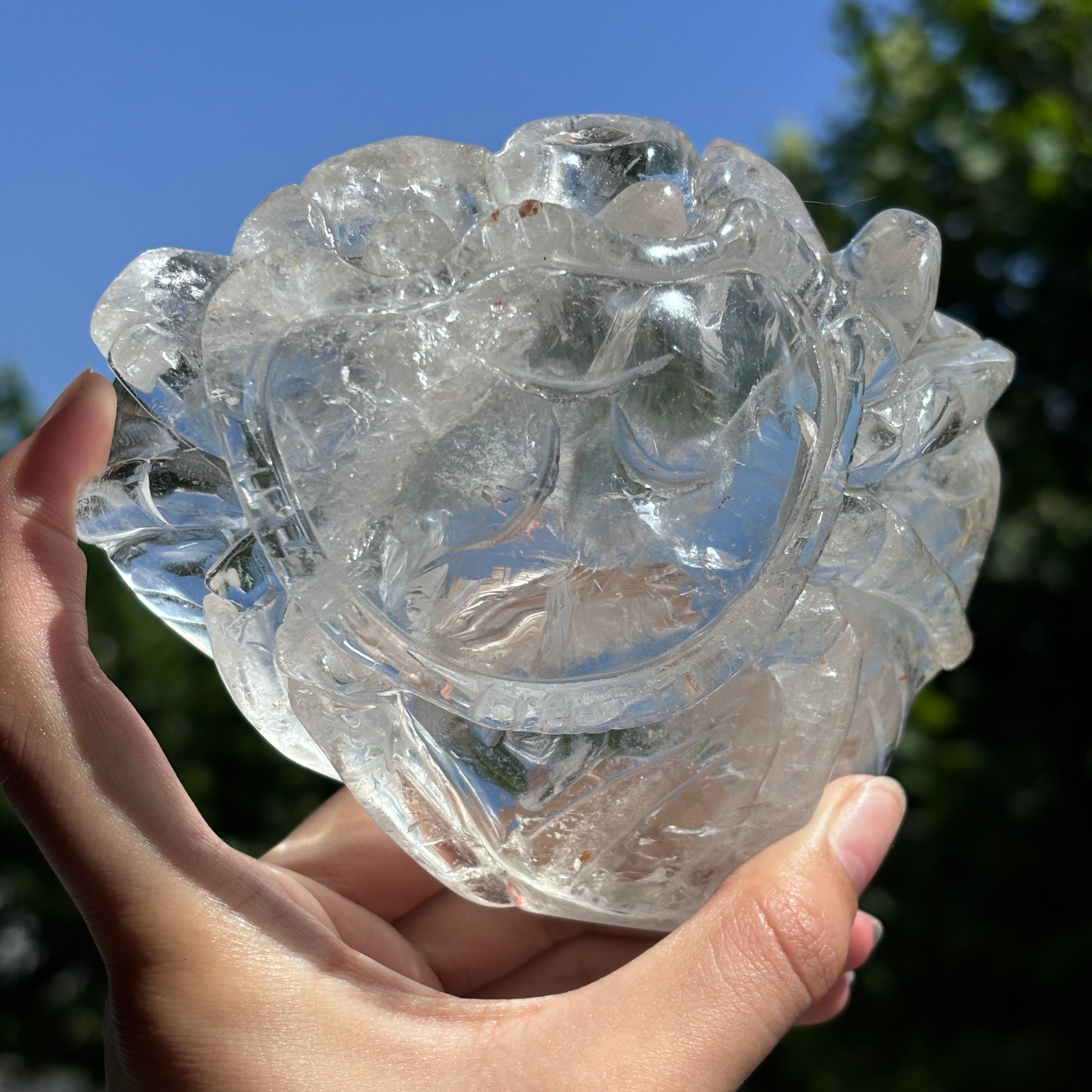 "Hand-Carved Clear Quartz Dragon Figurine | Unique Crystal Carving for Display"