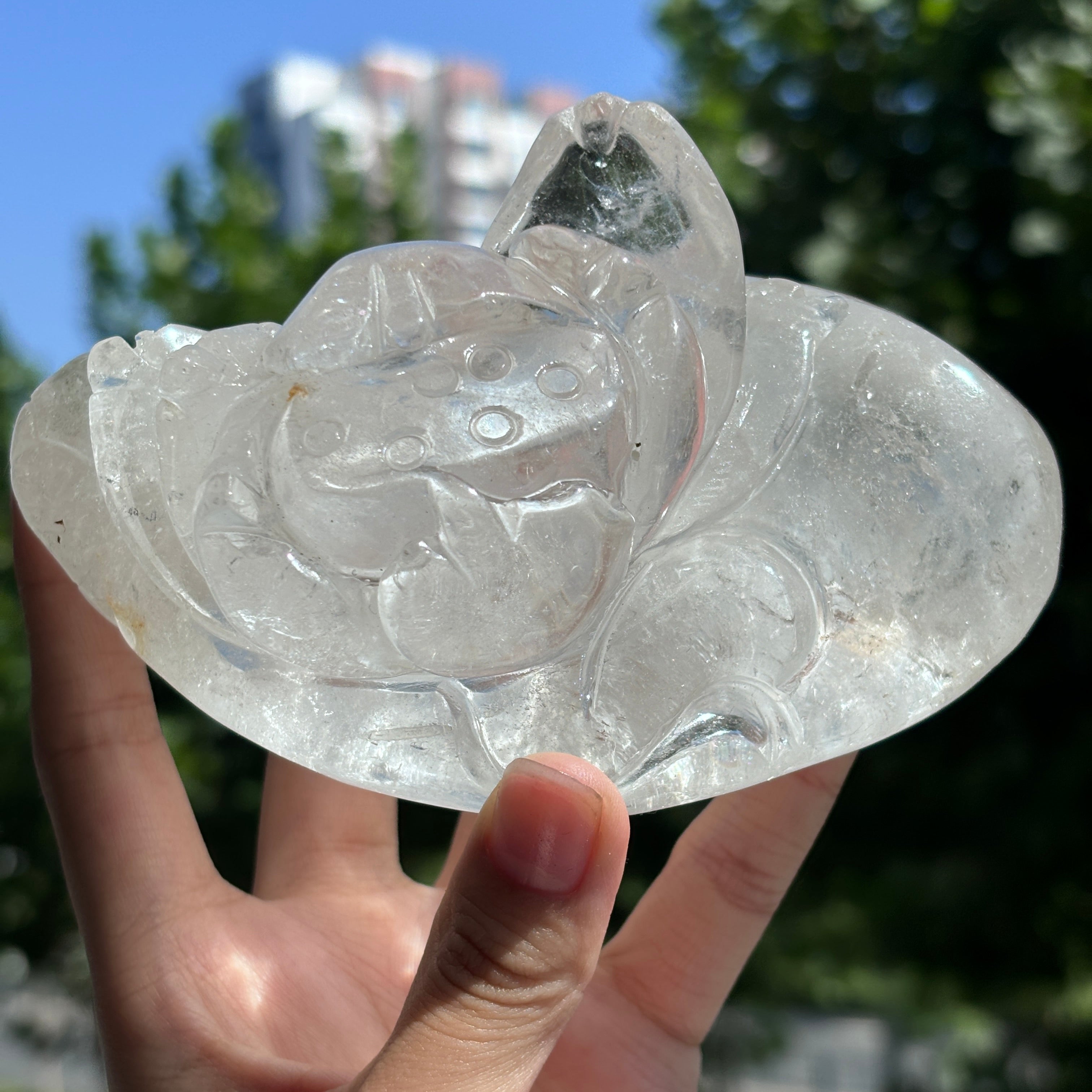 "Hand-Carved Clear Quartz Dragon Figurine | Unique Crystal Carving for Display"